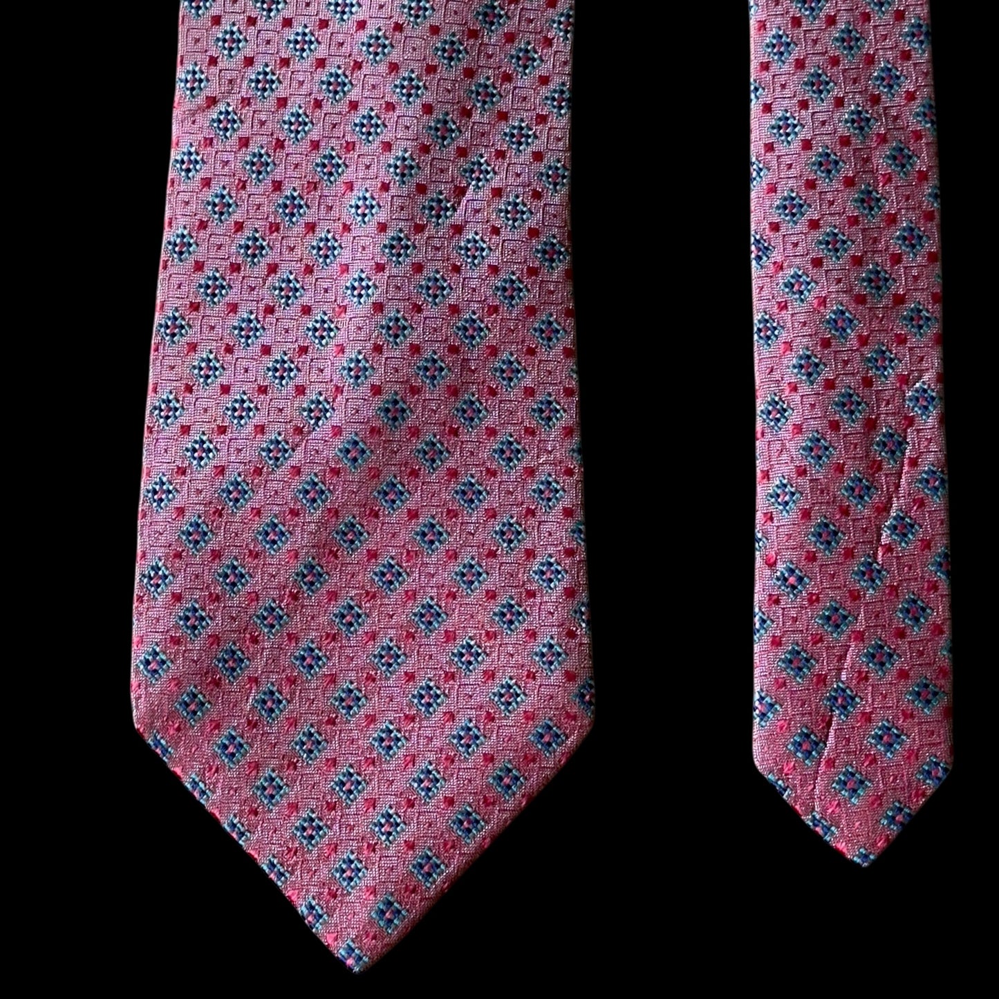 YSL Vintage Metallic Pink Floral Dots Silk Jacquard Tie  (8 cm by 145 cm)