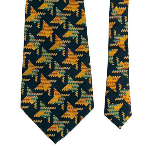 Vintage Black Geometric Silk Tie by MAGGY ROUFF Paris (12 cm by 144.7 cm)