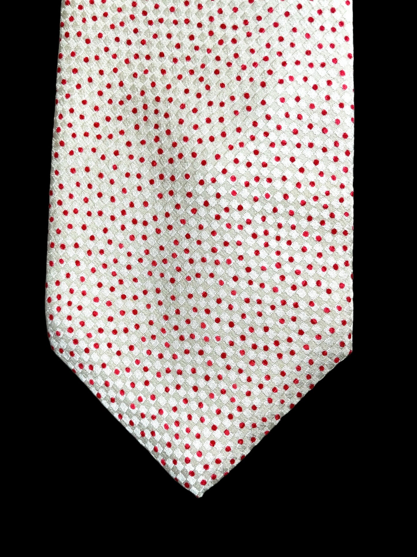 BRIONI vintage off white dots crepe silk jacquard tie (8.1 cm by 146 cm)