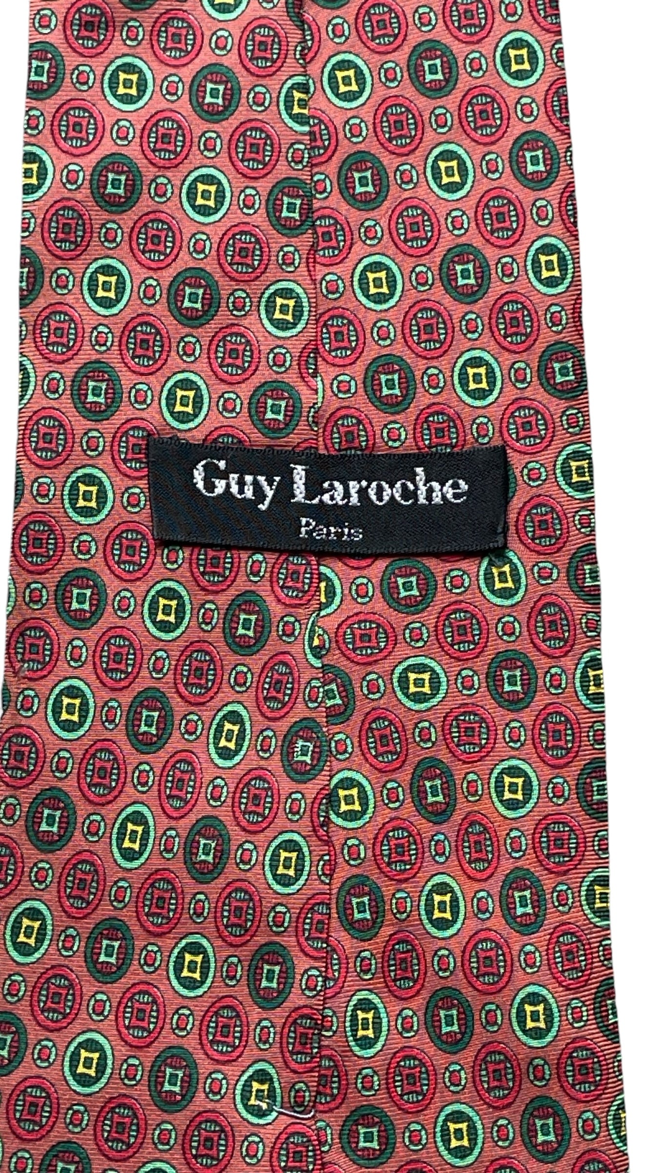 GUY LAROCHE  Vintage Salmon Colour Geometric Dots Silk Tie (9.8 cm by 149 cm)