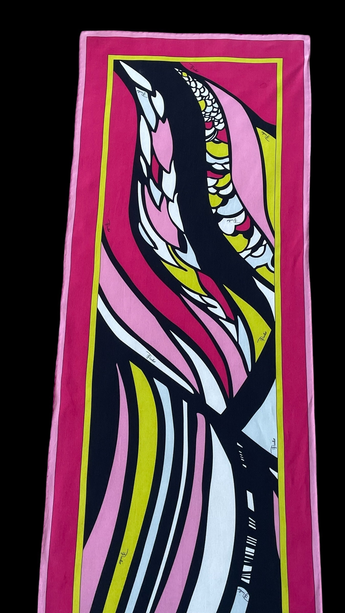 EMILIO PUCCI Vintage Magenta Psychedelic Long Silk Scarf (32.5 cm by 154 cm) Hand rolled edges.