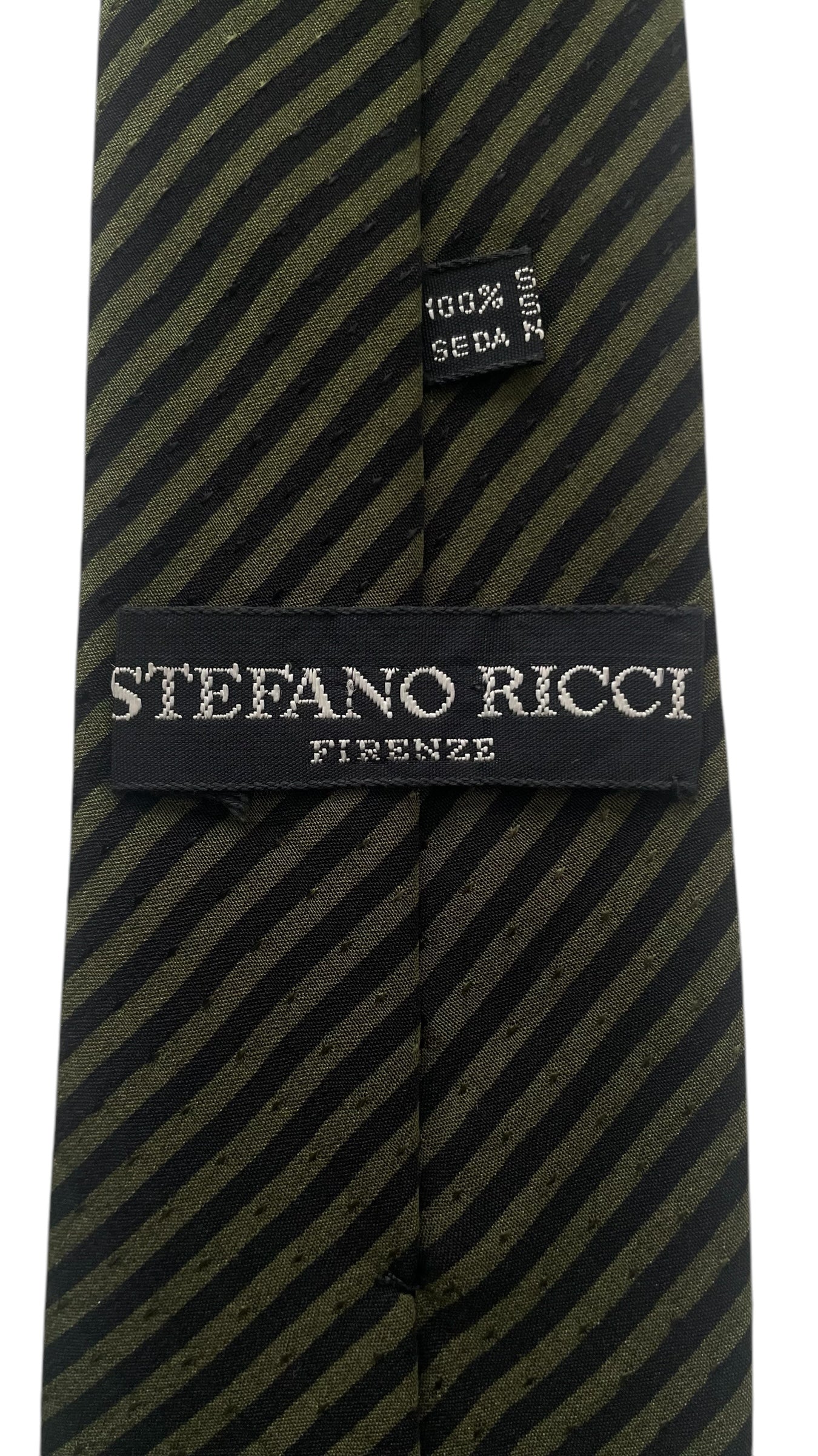 Stefano Ricci Vintage Dark Green Striped Crepe Silk Jacquard Tie (6.8 cm by 148 cm) Skinny front size.