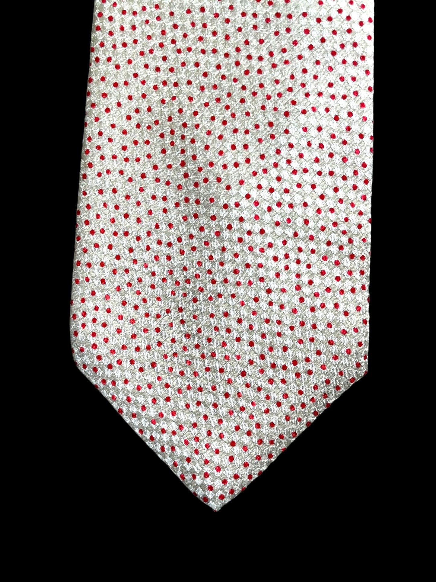 BRIONI vintage off white dots crepe silk jacquard tie (8.1 cm by 146 cm)