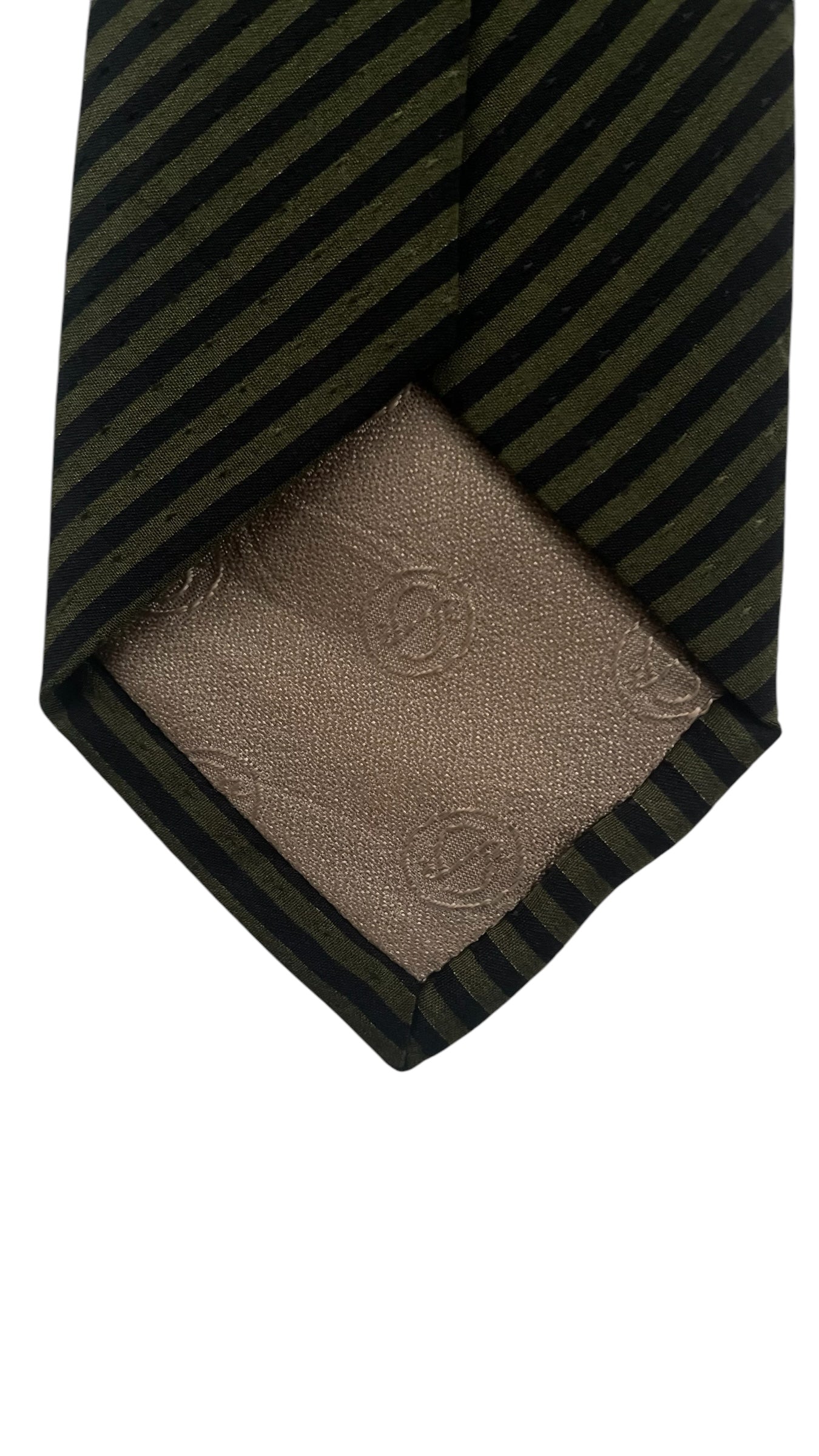 Stefano Ricci Vintage Dark Green Striped Crepe Silk Jacquard Tie (6.8 cm by 148 cm) Skinny front size.