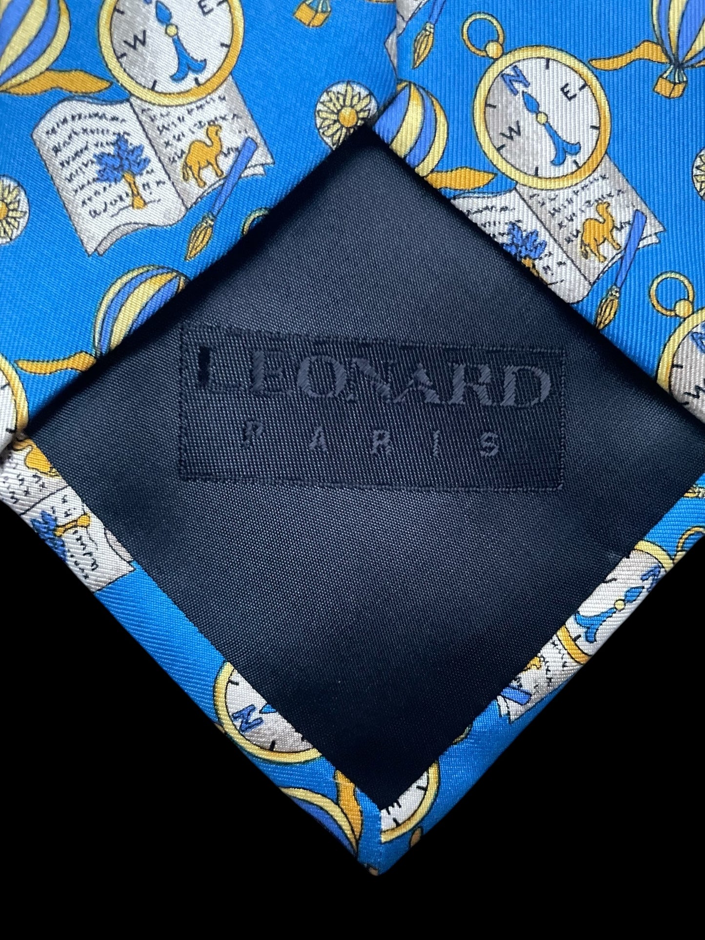 LEONARD Vintage Bright-Blue Novelty Silk Tie (9.7 cm by 147 cm)