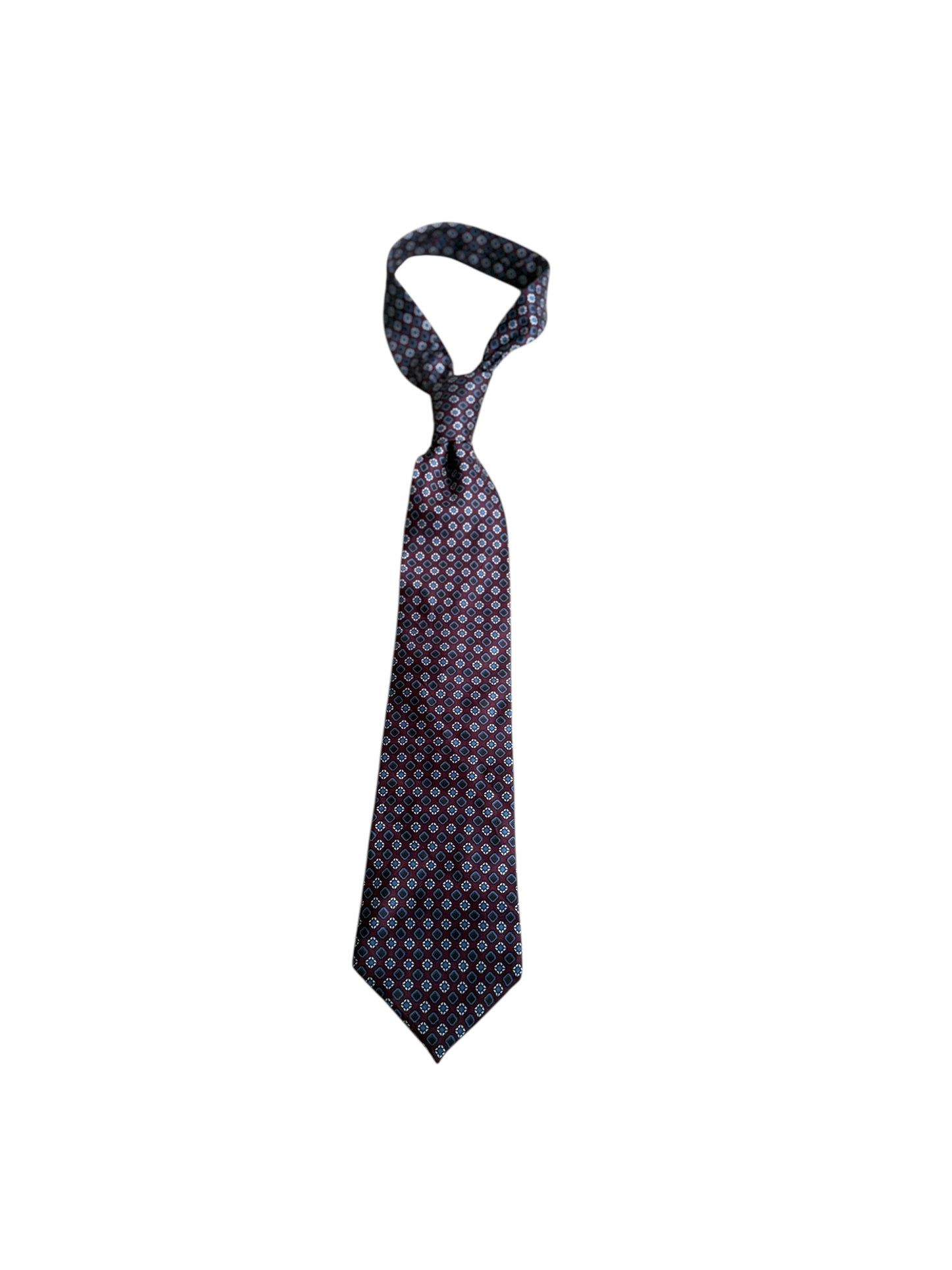 Vintage Burgundy Floral Dots Silk Tie By LEONARD LYLE (10 cm by 139 cm)