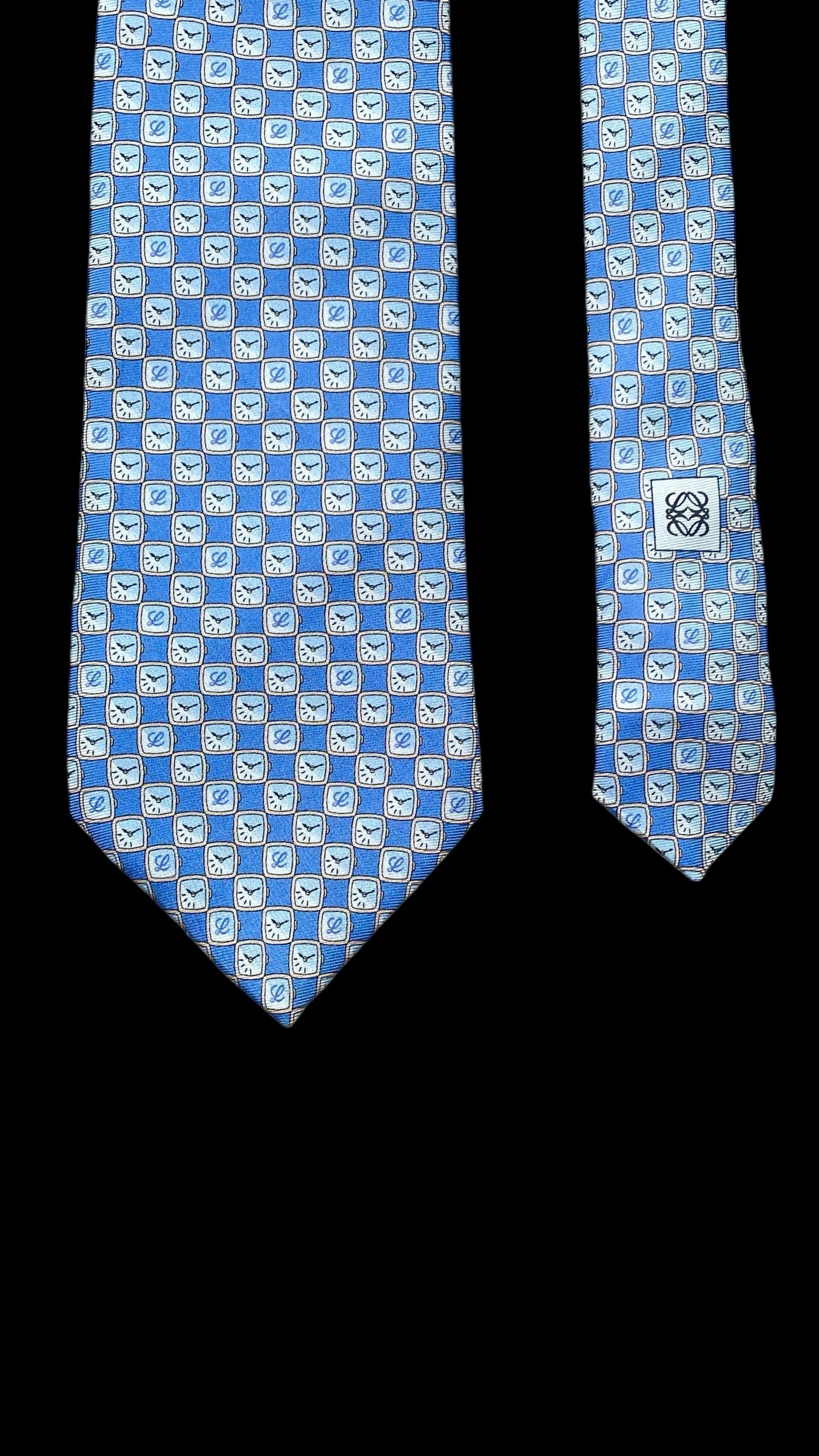 LOEWE Vintage Blue Logos Silk Tie (9 cm by 150 cm)