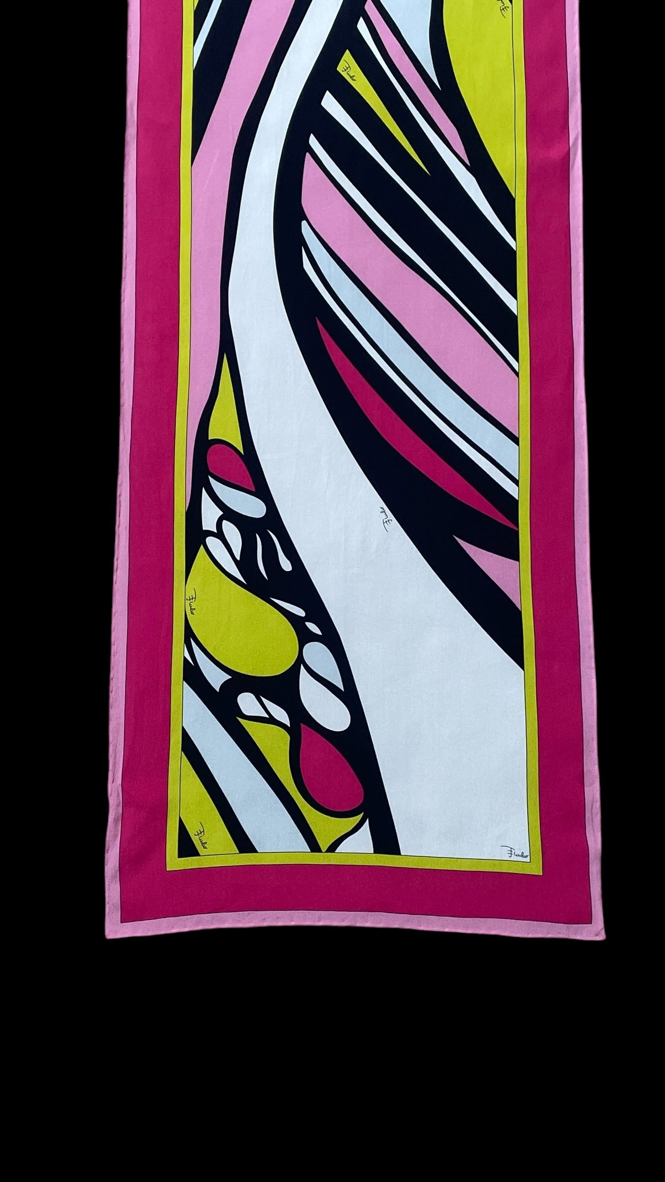 EMILIO PUCCI Vintage Magenta Psychedelic Long Silk Scarf (32.5 cm by 154 cm) Hand rolled edges.