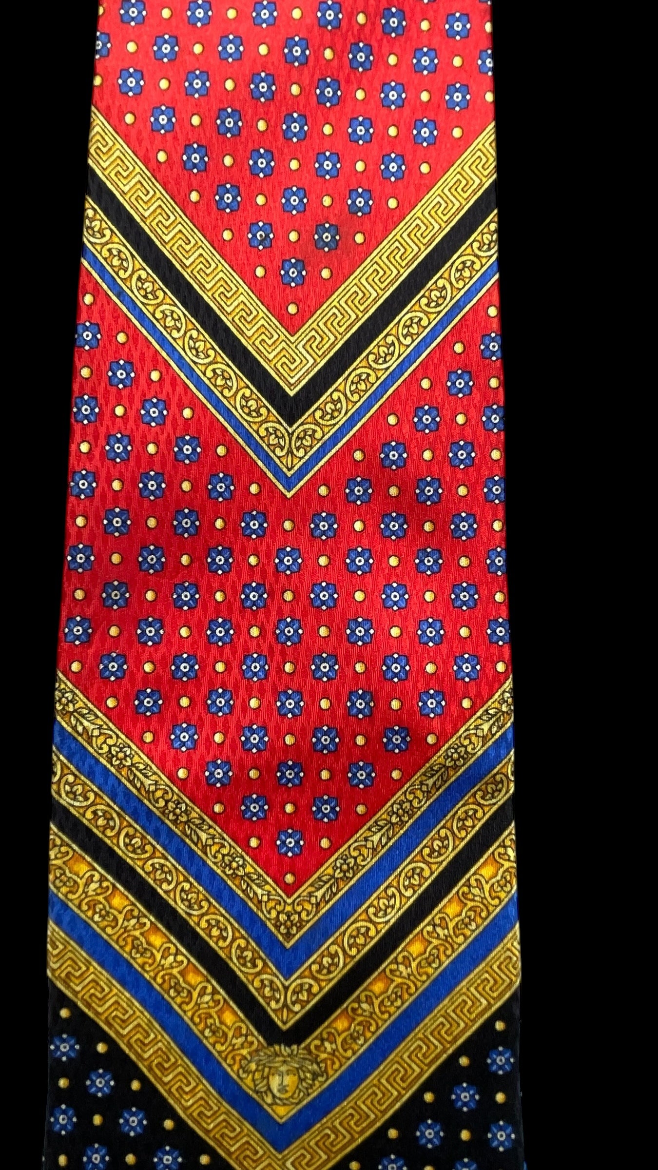 Vintage Red Floral/Baroque Crepe Silk Jacquard Tie by GIANNI VERSACE (9.5 cm by 148 cm)