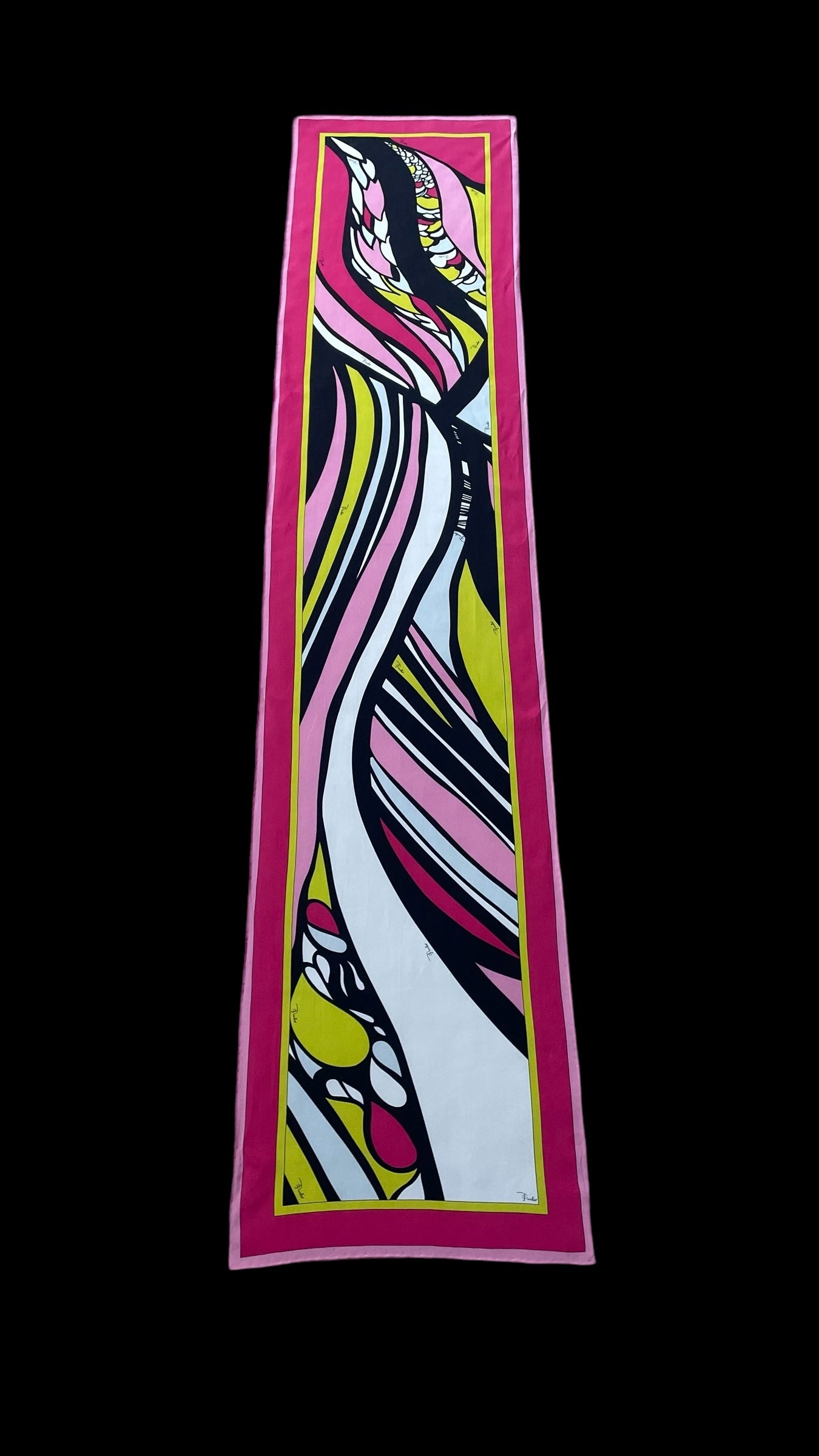 EMILIO PUCCI Vintage Magenta Psychedelic Long Silk Scarf (32.5 cm by 154 cm) Hand rolled edges.