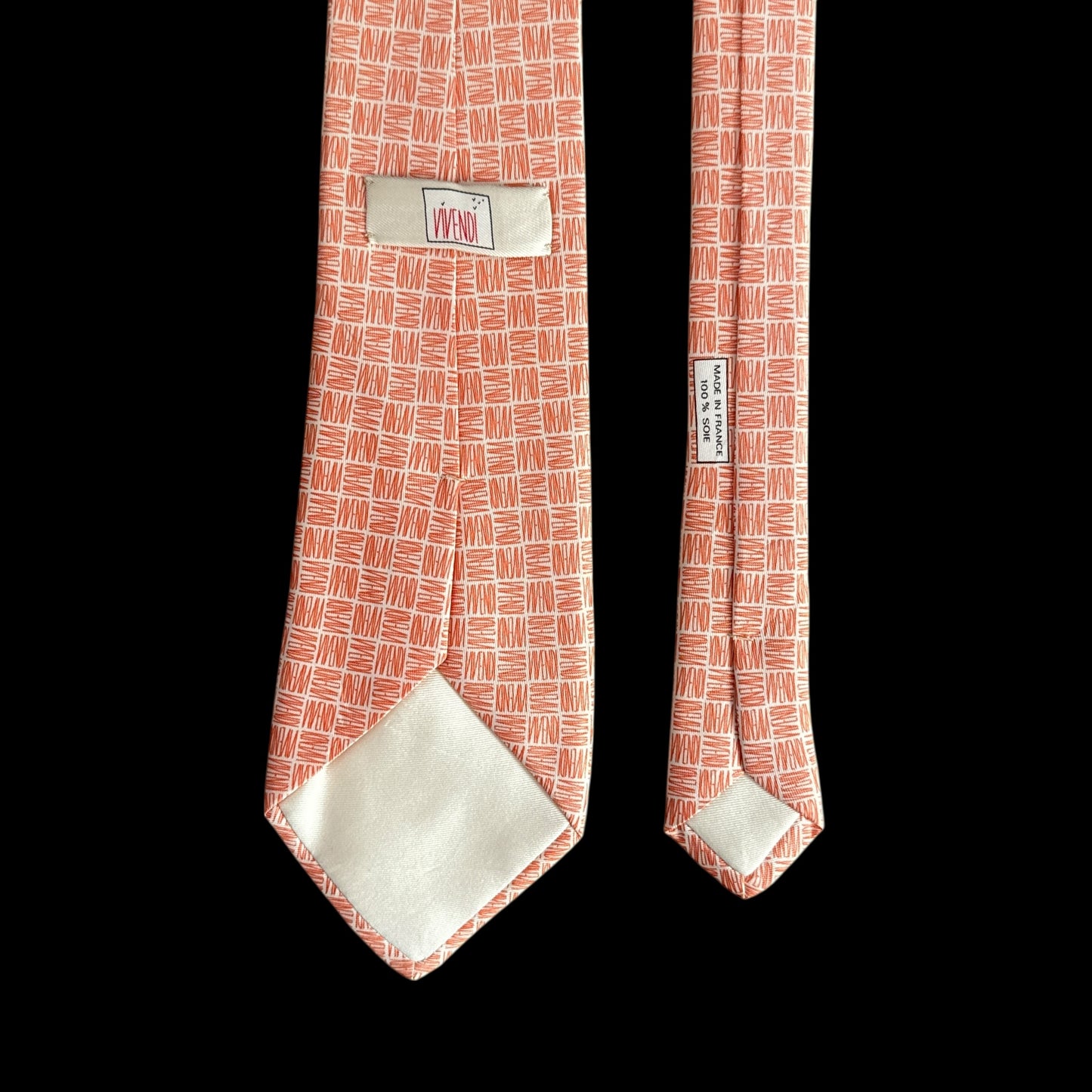 Vintage White Logos Silk Tie By VIVENDI (8.8 cm by 151 cm)