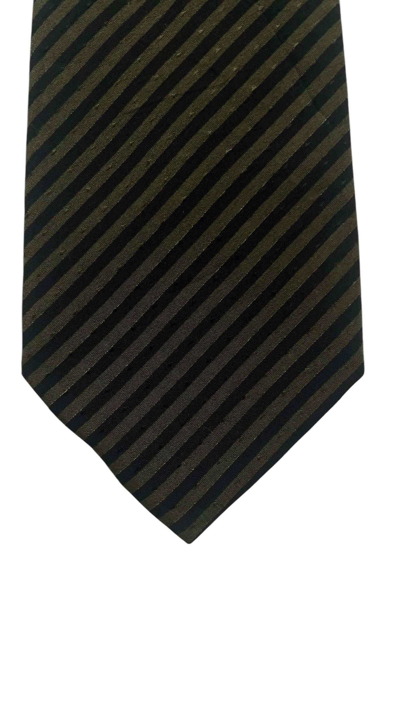 Stefano Ricci Vintage Dark Green Striped Crepe Silk Jacquard Tie (6.8 cm by 148 cm) Skinny front size.