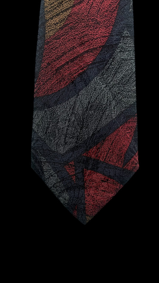 NINA RICCI vintage navy blue abstract crepe silk jacquard tie (8.8 cm by 154.5 cm) Medium front size.