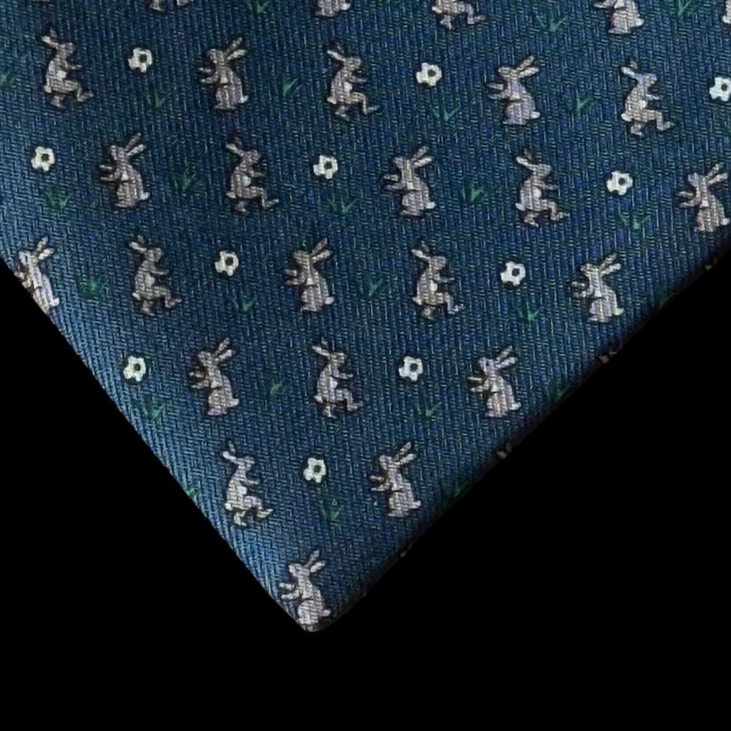 Vintage Teal Rabbits Silk Tie by HERMES (7.8 cm by 159.5 cm)