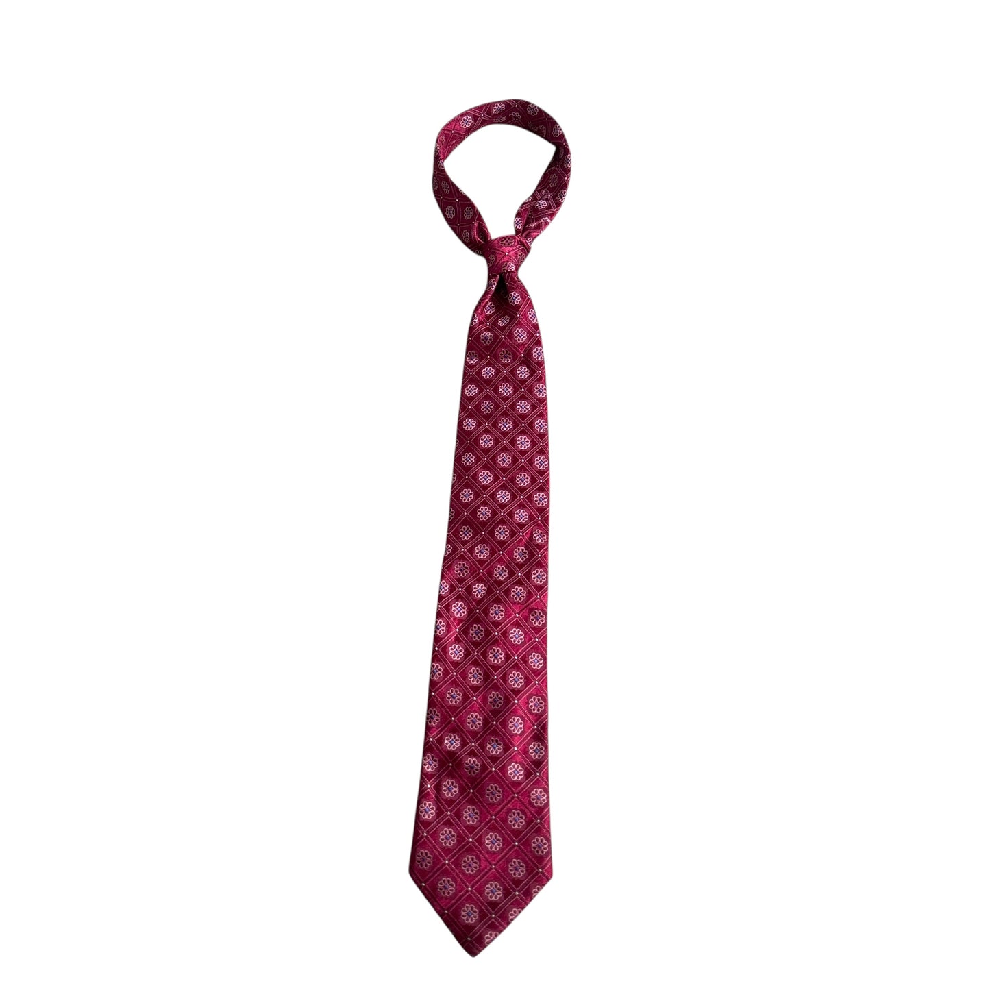 Vintage Magenta Floral Silk Tie Jacquard By CANALI  (9.3 cm by 151.5 cm)