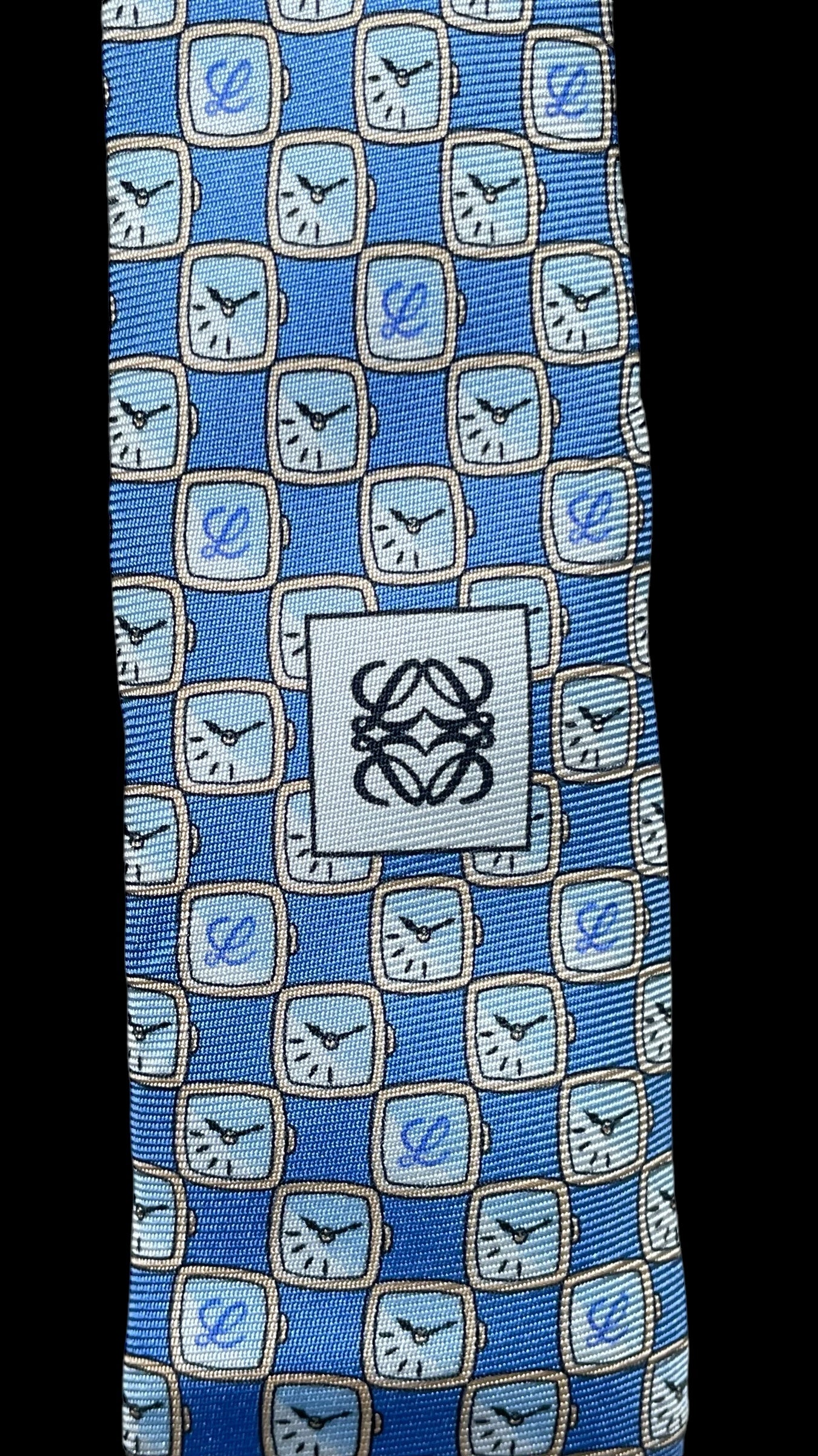 LOEWE Vintage Blue Logos Silk Tie (9 cm by 150 cm)