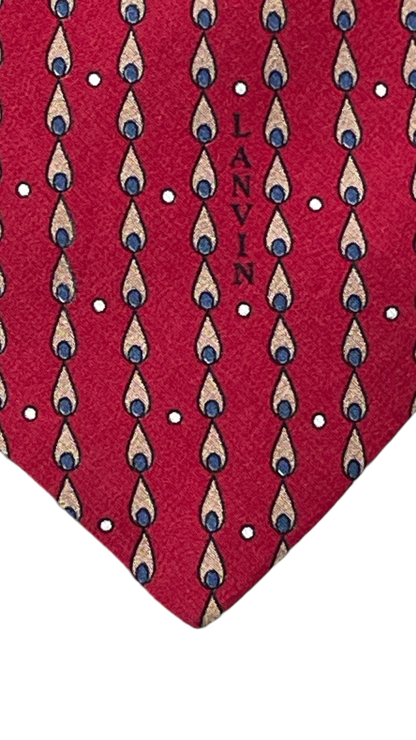 LANVIN Vintage Red Geometric Abstract Crepe Silk Tie ( 7 cm by 150.5 cm) Smaller Front Size, Longer Length