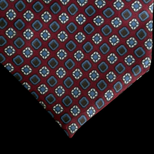 Vintage Burgundy Floral Dots Silk Tie By LEONARD LYLE (10 cm by 139 cm)