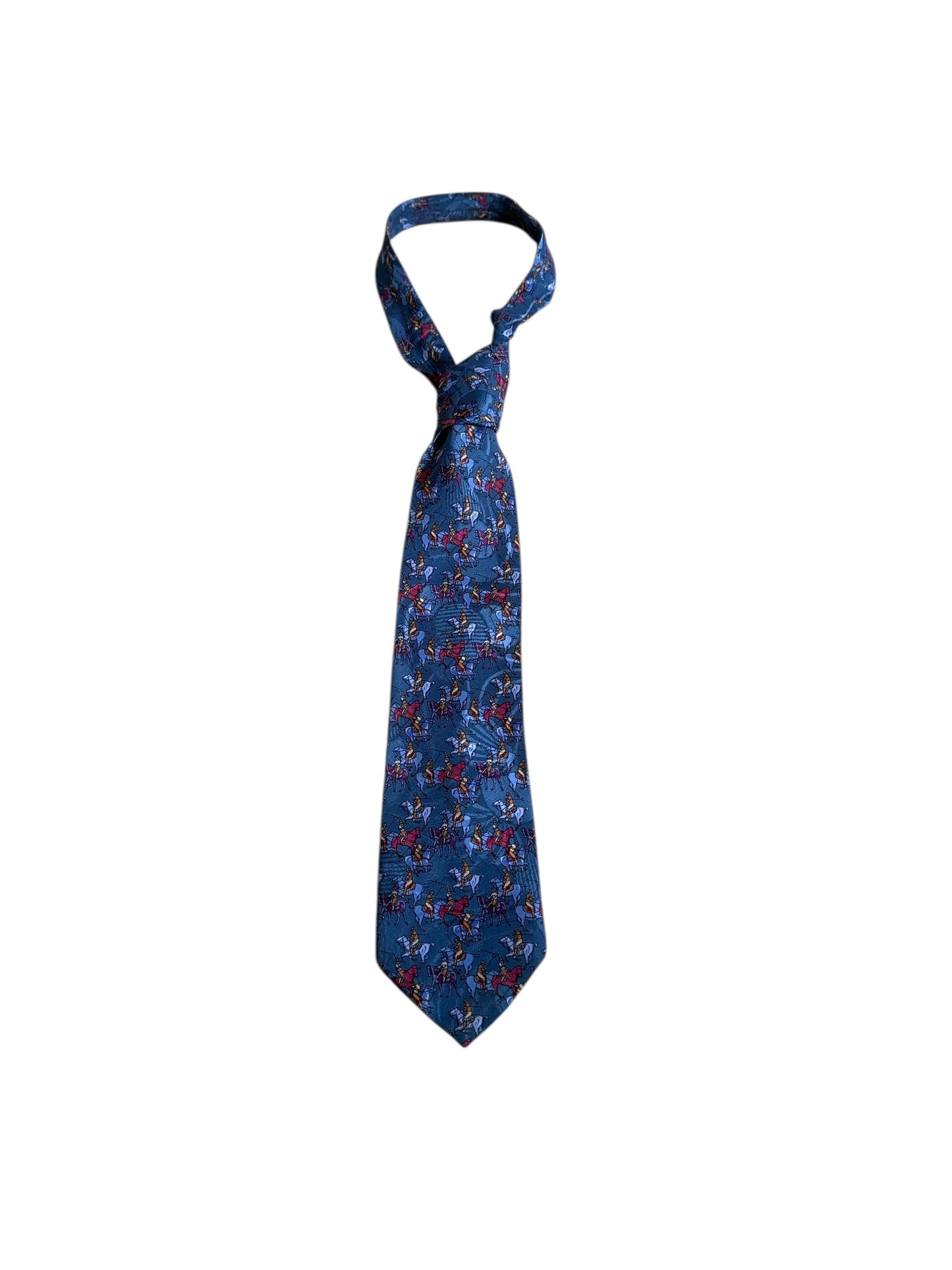 Vintage Dark Grey Polo Playing Crepe Silk Jacquard Tie By VALENTINO PUCCINI (9.3 cm by 142.5 cm)