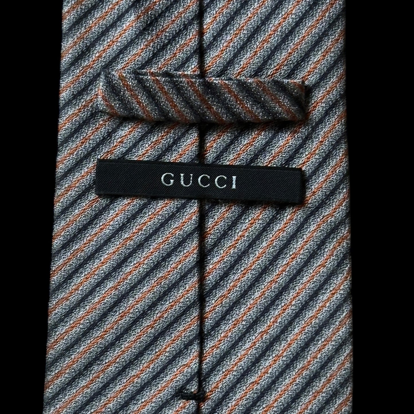 GUCCI Vintage Dark Grey Stripes Silk Tie (9.4 cm by 151.7 cm)  Normal Front