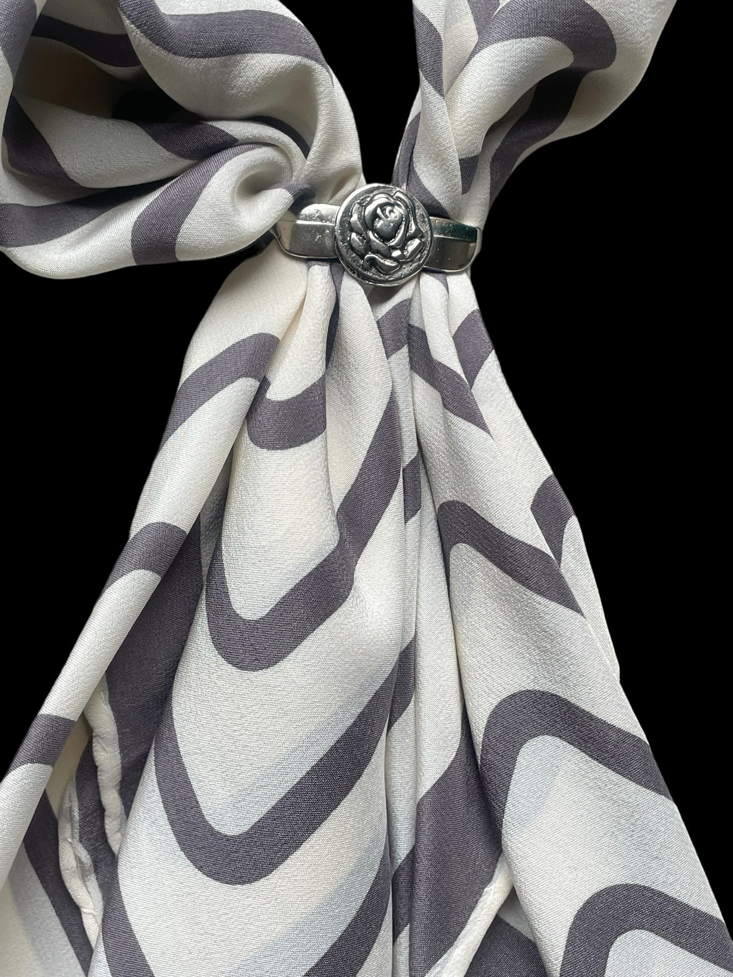 NAZARENO GABRIELLI Vintage White Abstract Stairs Crepe Silk Scarf (87 cm by 83 cm) hand rolled hem.