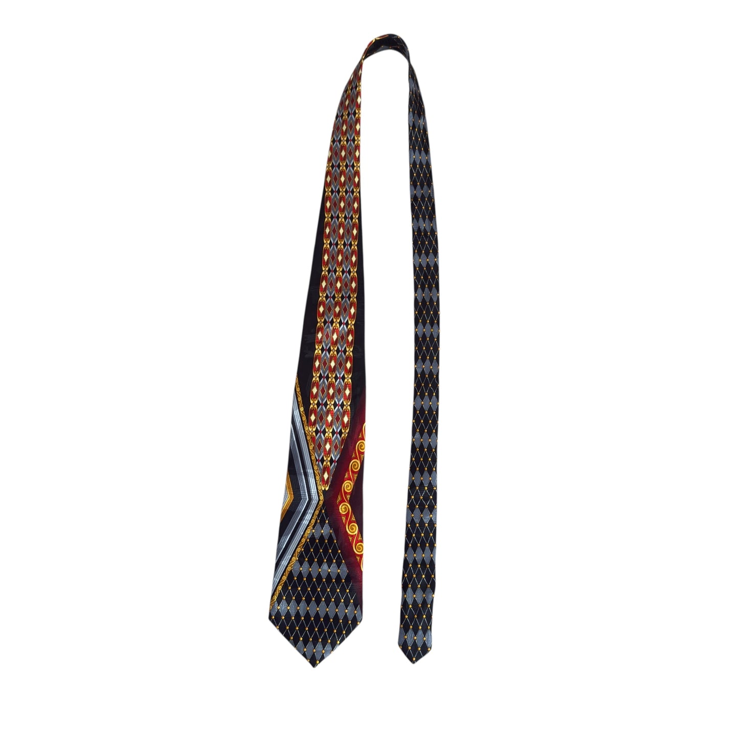 ANGELO LITRICO  Vintage Black Abstract Crepe Silk Jacquard Tie (9.8 cm by 152 cm)