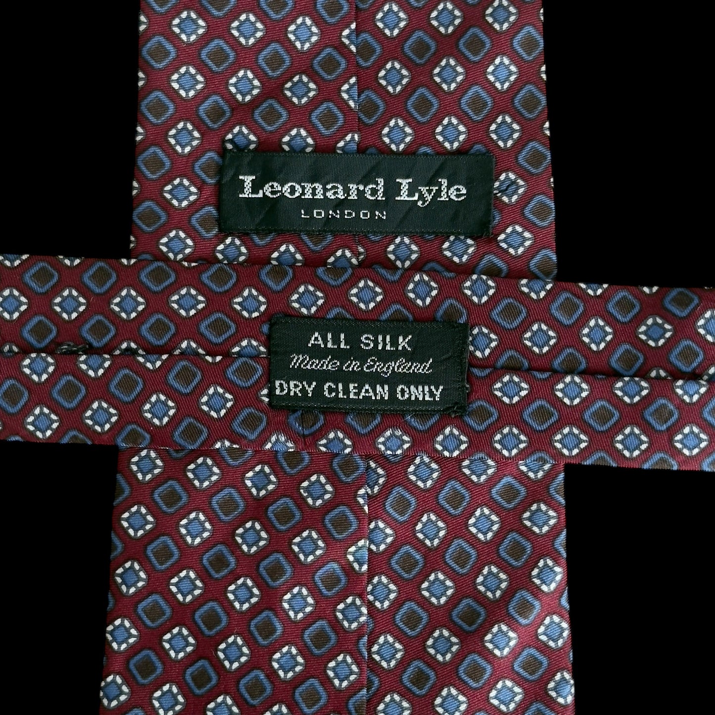 Vintage Burgundy Floral Dots Silk Tie By LEONARD LYLE (10 cm by 139 cm)