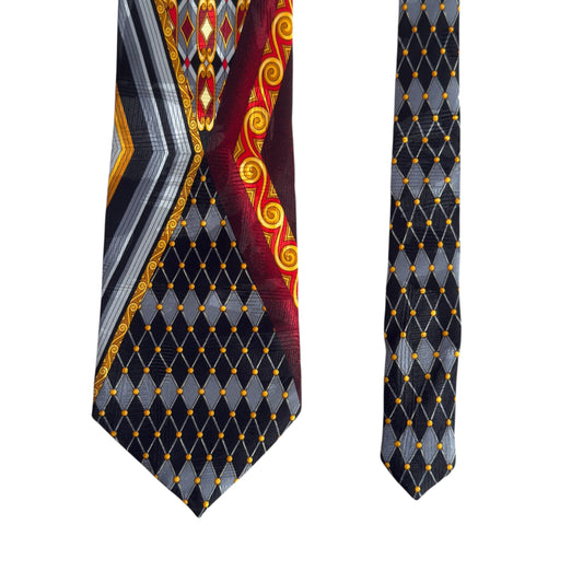 ANGELO LITRICO  Vintage Black Abstract Crepe Silk Jacquard Tie (9.8 cm by 152 cm)