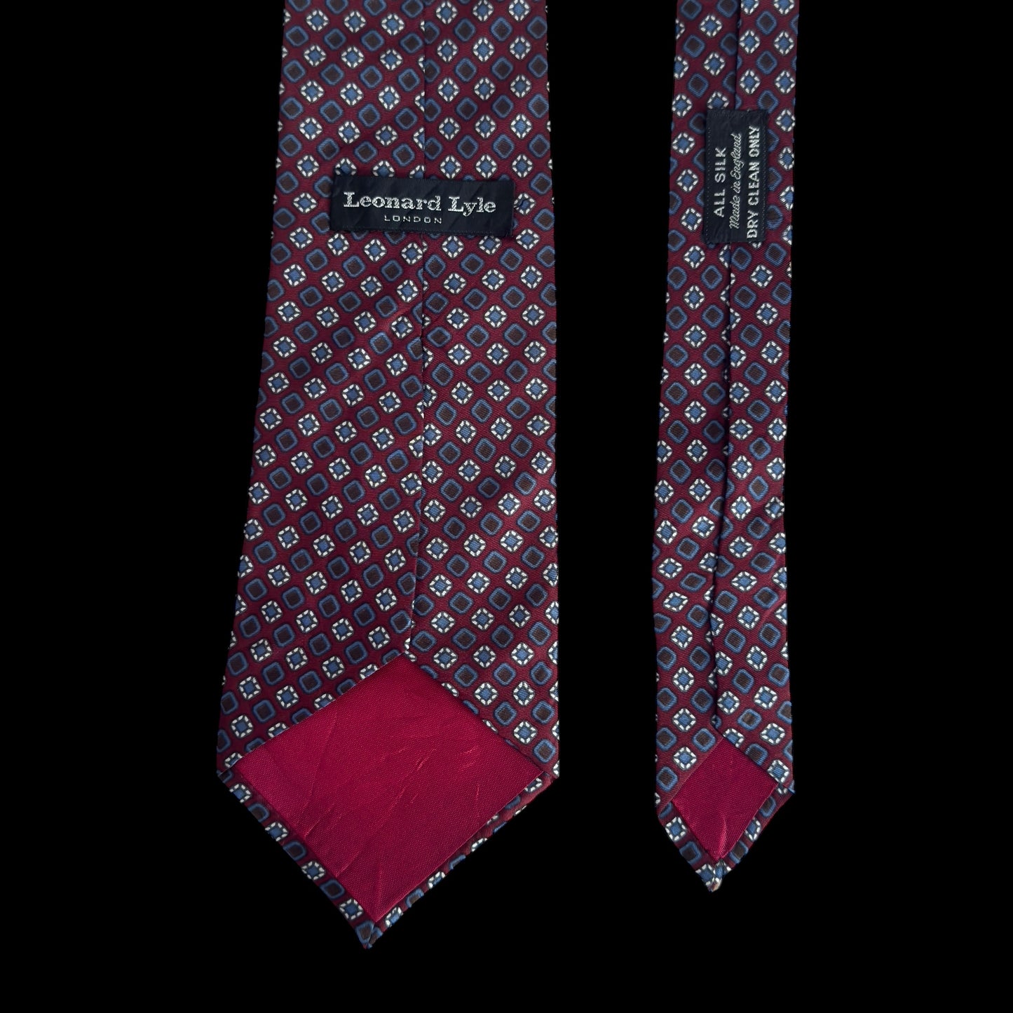 Vintage Burgundy Floral Dots Silk Tie By LEONARD LYLE (10 cm by 139 cm)