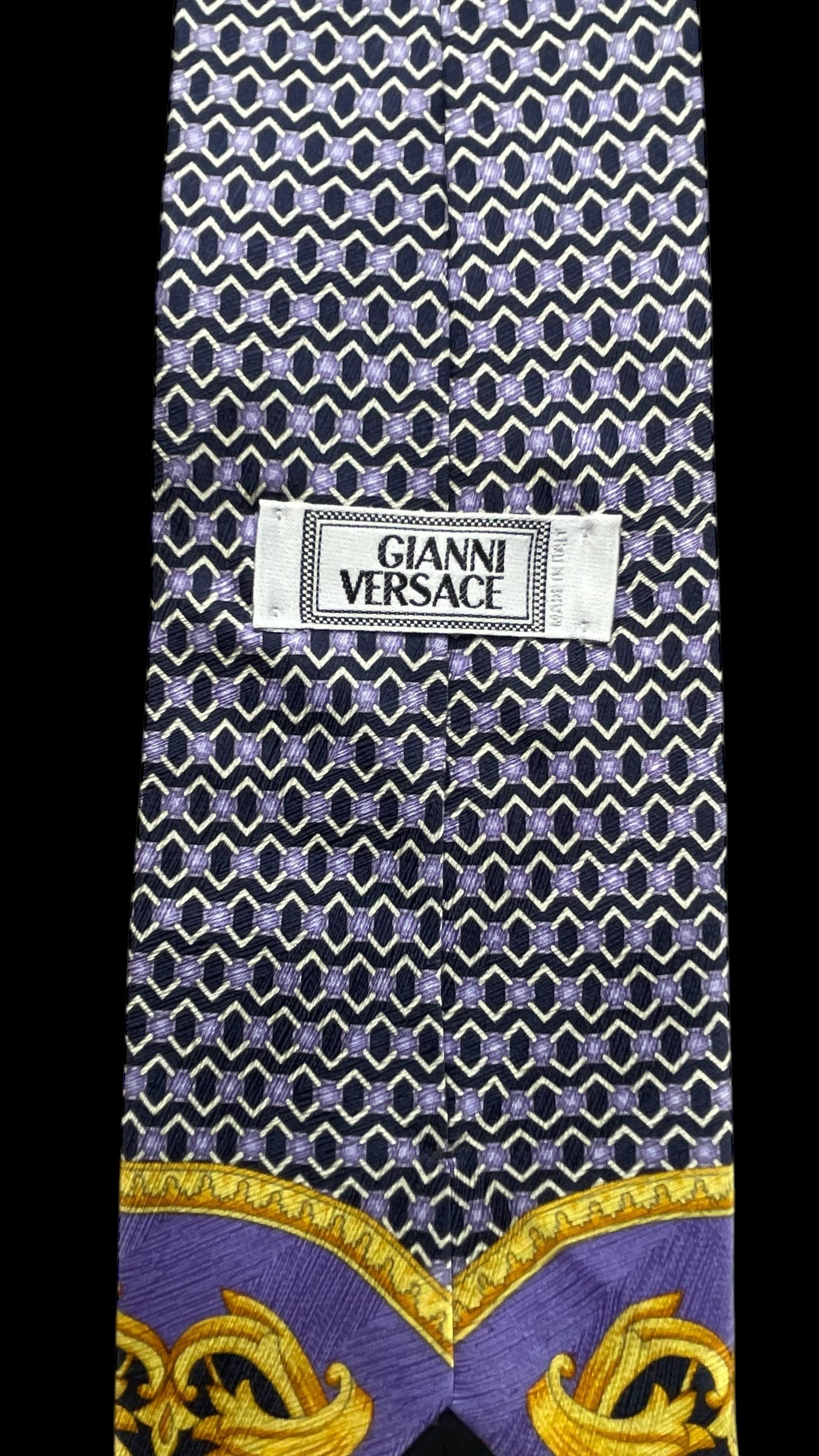 Vintage Navy Blue/Purple Baroque Silk Jacquard Tie by GIANNI VERSACE (9.7 cm by 145 cm)