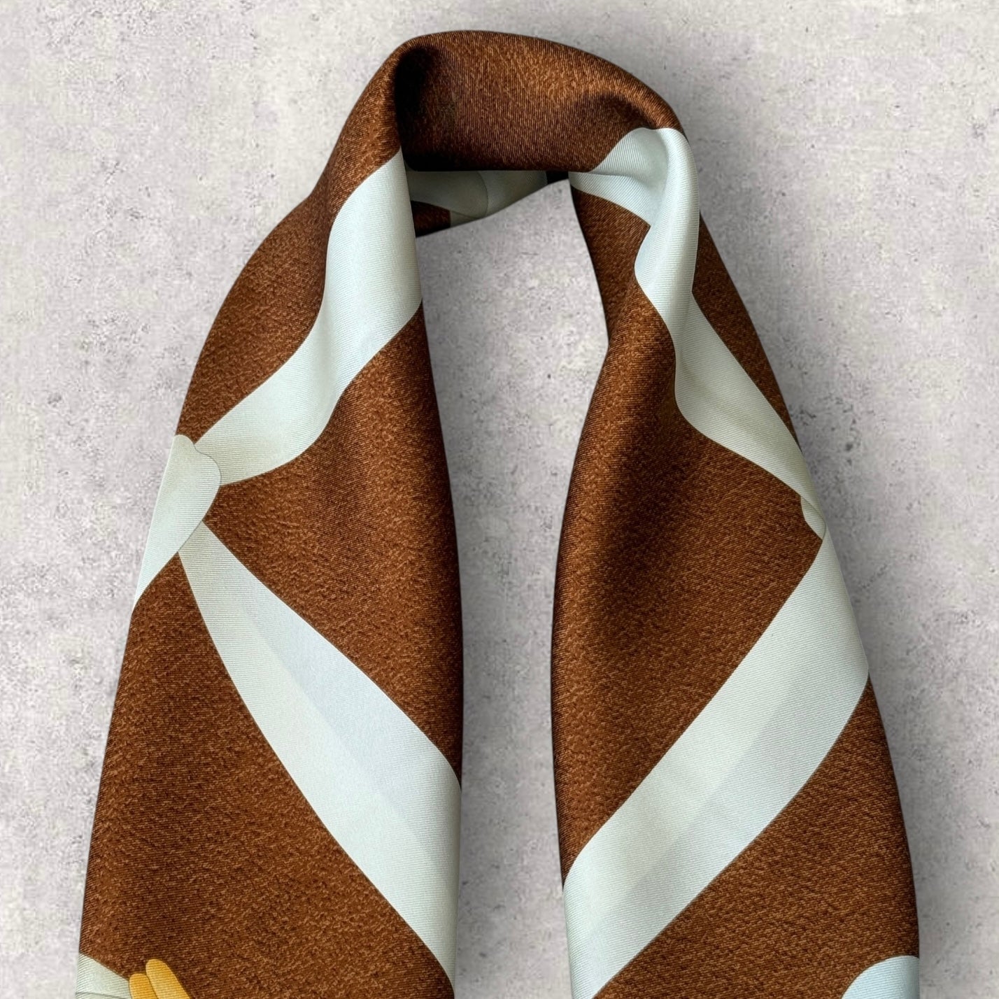 BVLGARI Vintage Brown Novelty Silk Scarf. Hand rolled hem (85 cm by 83 cm) designed by Davide Pizzigoni