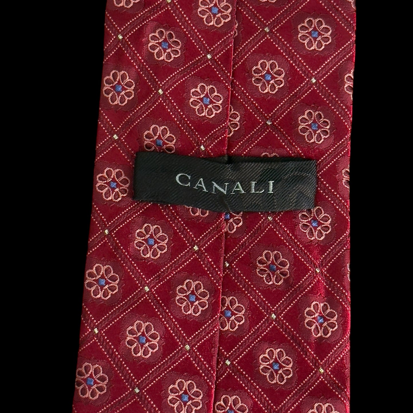 Vintage Magenta Floral Silk Tie Jacquard By CANALI  (9.3 cm by 151.5 cm)