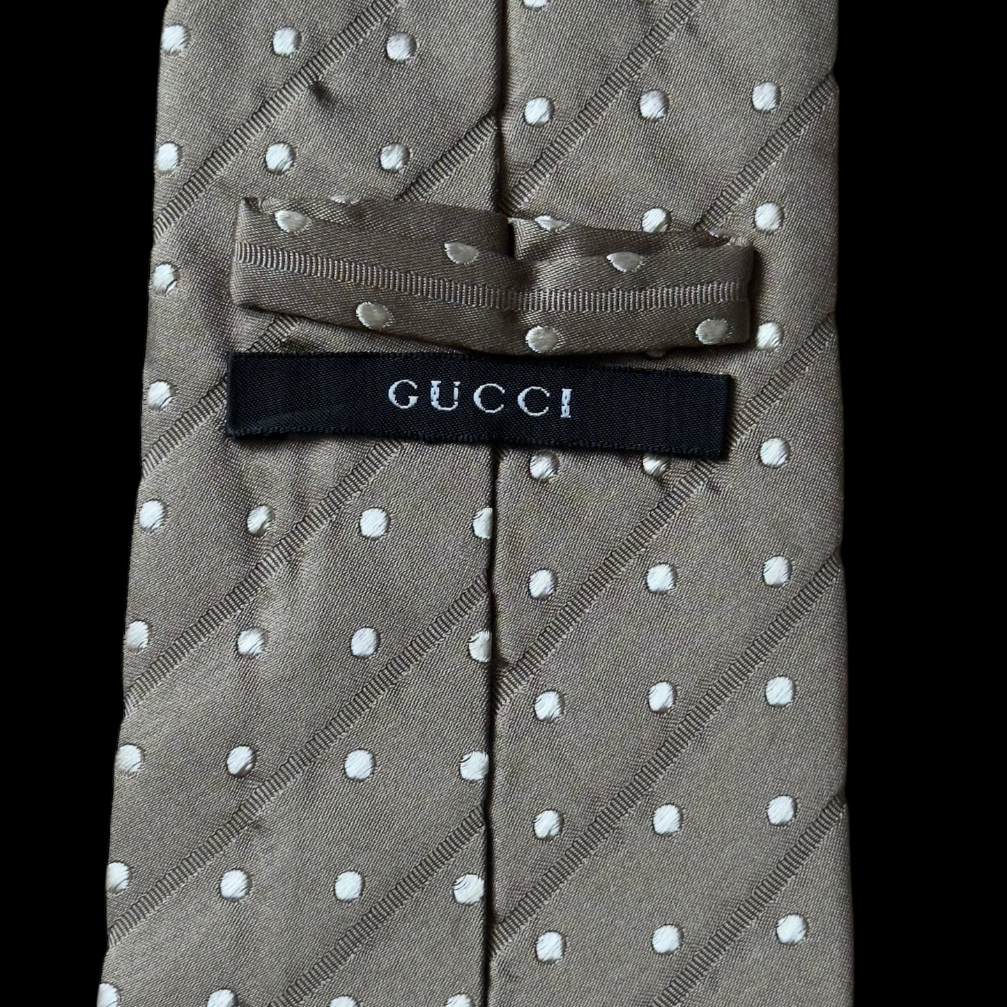 GUCCI Vintage Khaki Polka Dots Silk Tie (9.6 cm by 149 cm)  Normal Front