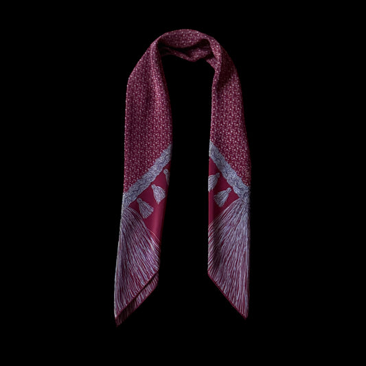 CHANEL Vintage Burgundy Equestrian/Floral Crepe Silk Scarf (84 cm by 85.5 cm)