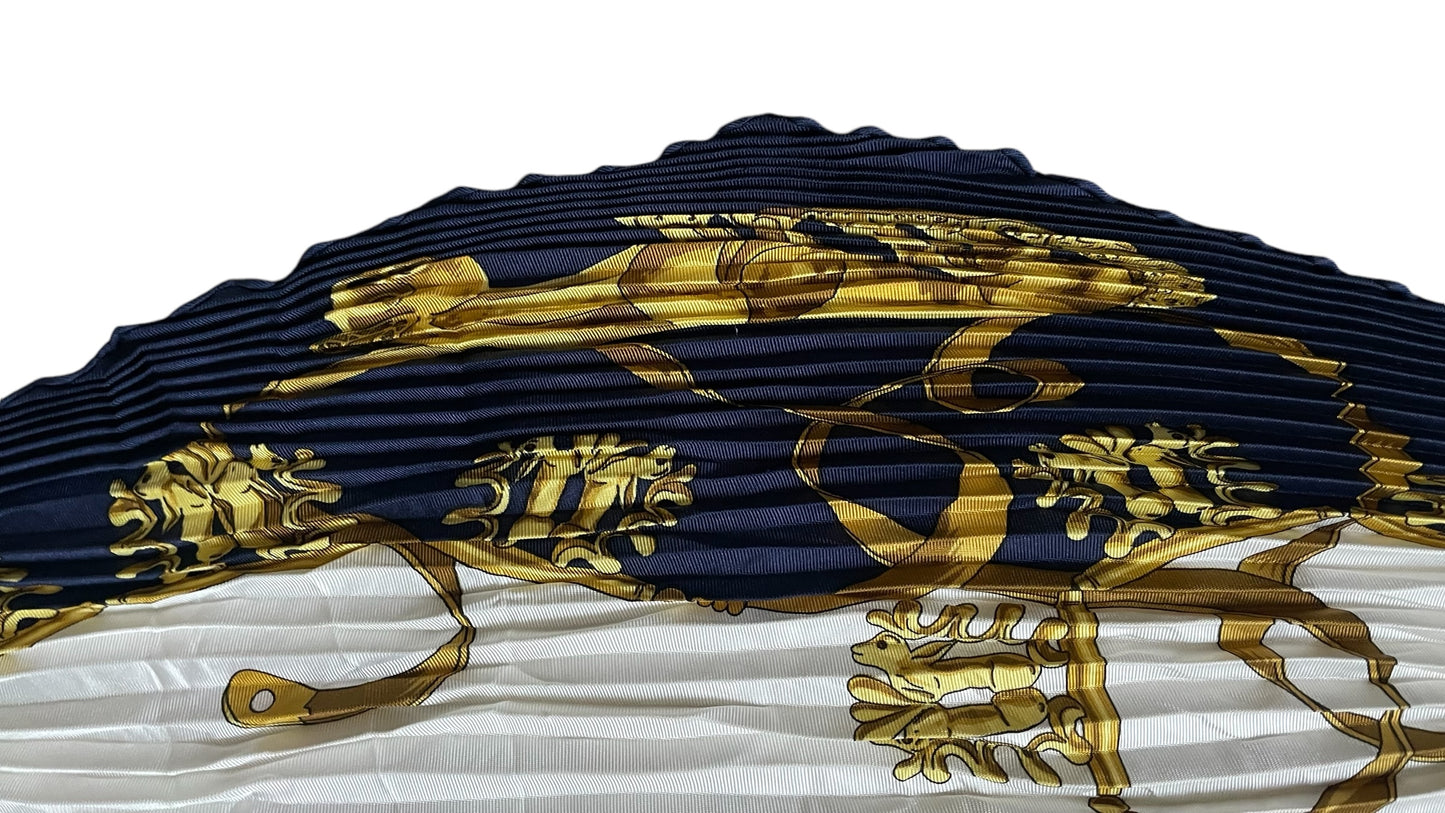 “Les Cavaliers D’or” HERMES Vintage Pleated Silk Scarf designed by Vladimir Rybaltchenko.