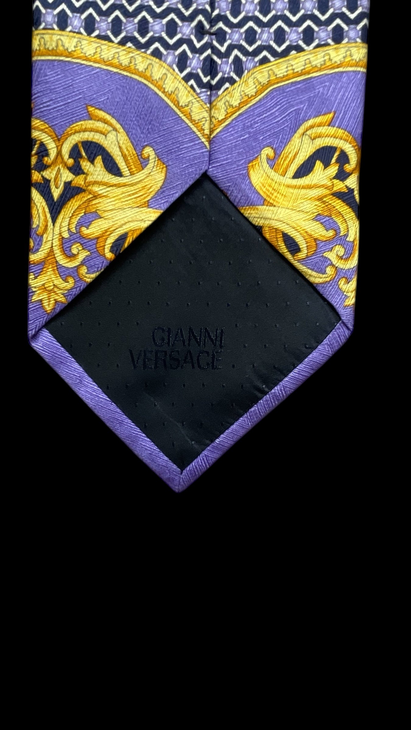 Vintage Navy Blue/Purple Baroque Silk Jacquard Tie by GIANNI VERSACE (9.7 cm by 145 cm)