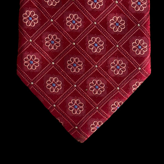 Vintage Magenta Floral Silk Tie Jacquard By CANALI  (9.3 cm by 151.5 cm)