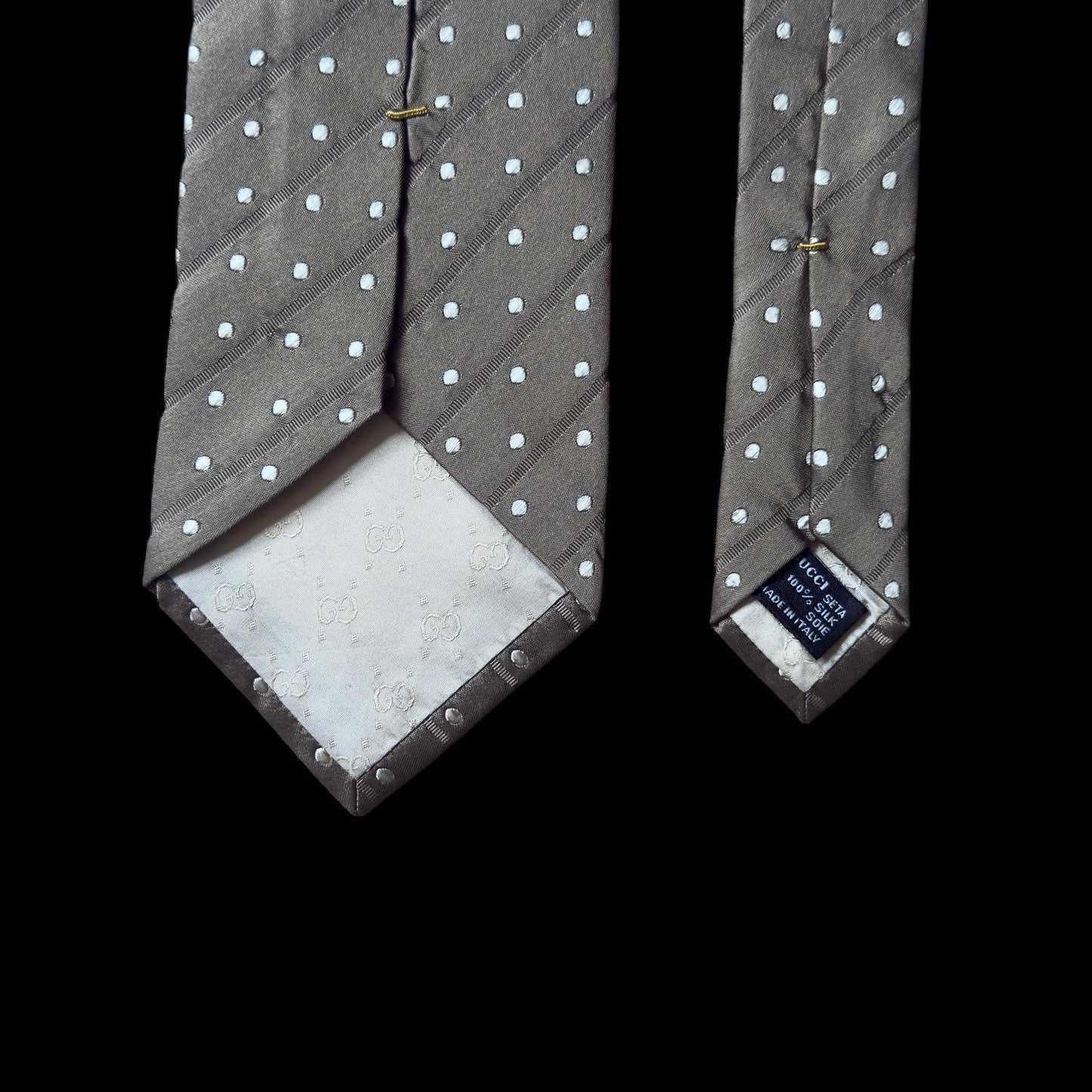 GUCCI Vintage Khaki Polka Dots Silk Tie (9.6 cm by 149 cm)  Normal Front