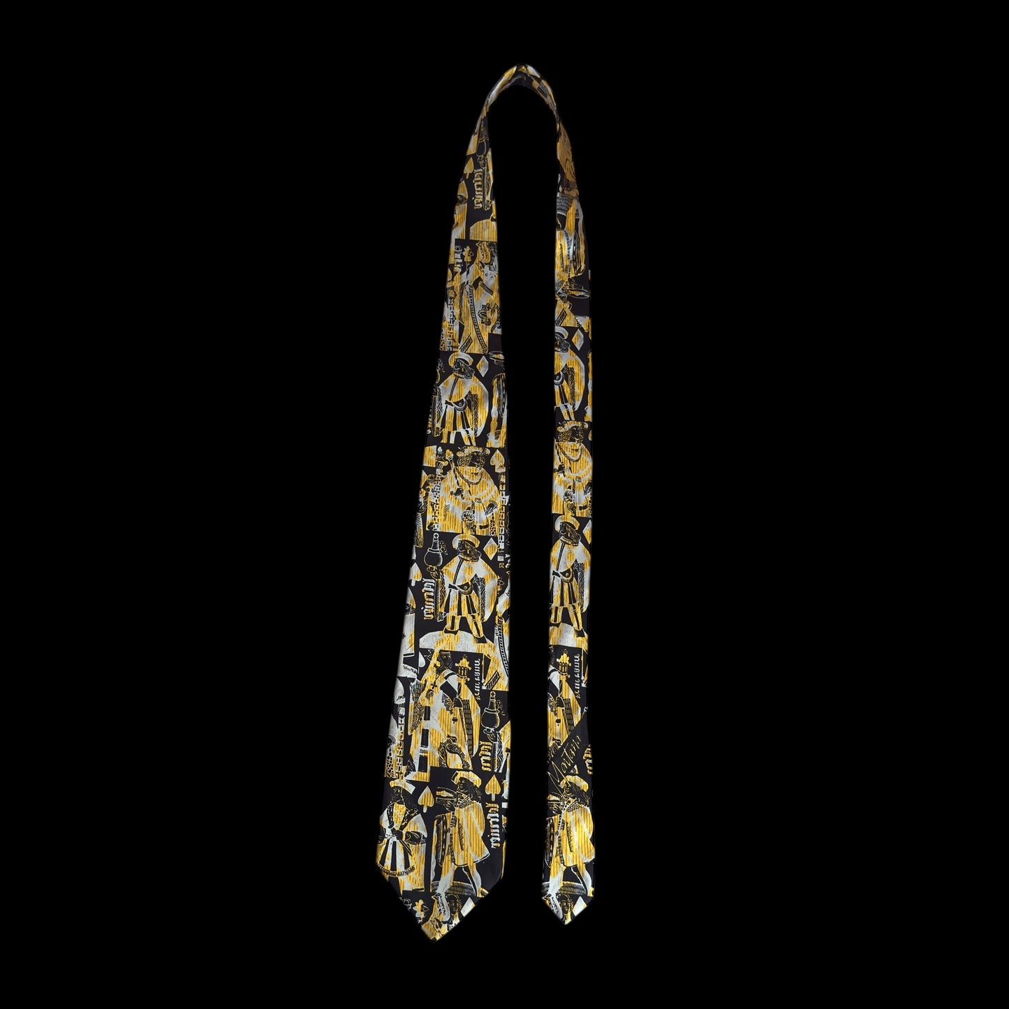 Vintage Black Novelty Crepe Silk Jacquard Tie By (Claude) MONTANA (9.3 cm by 149 cm)