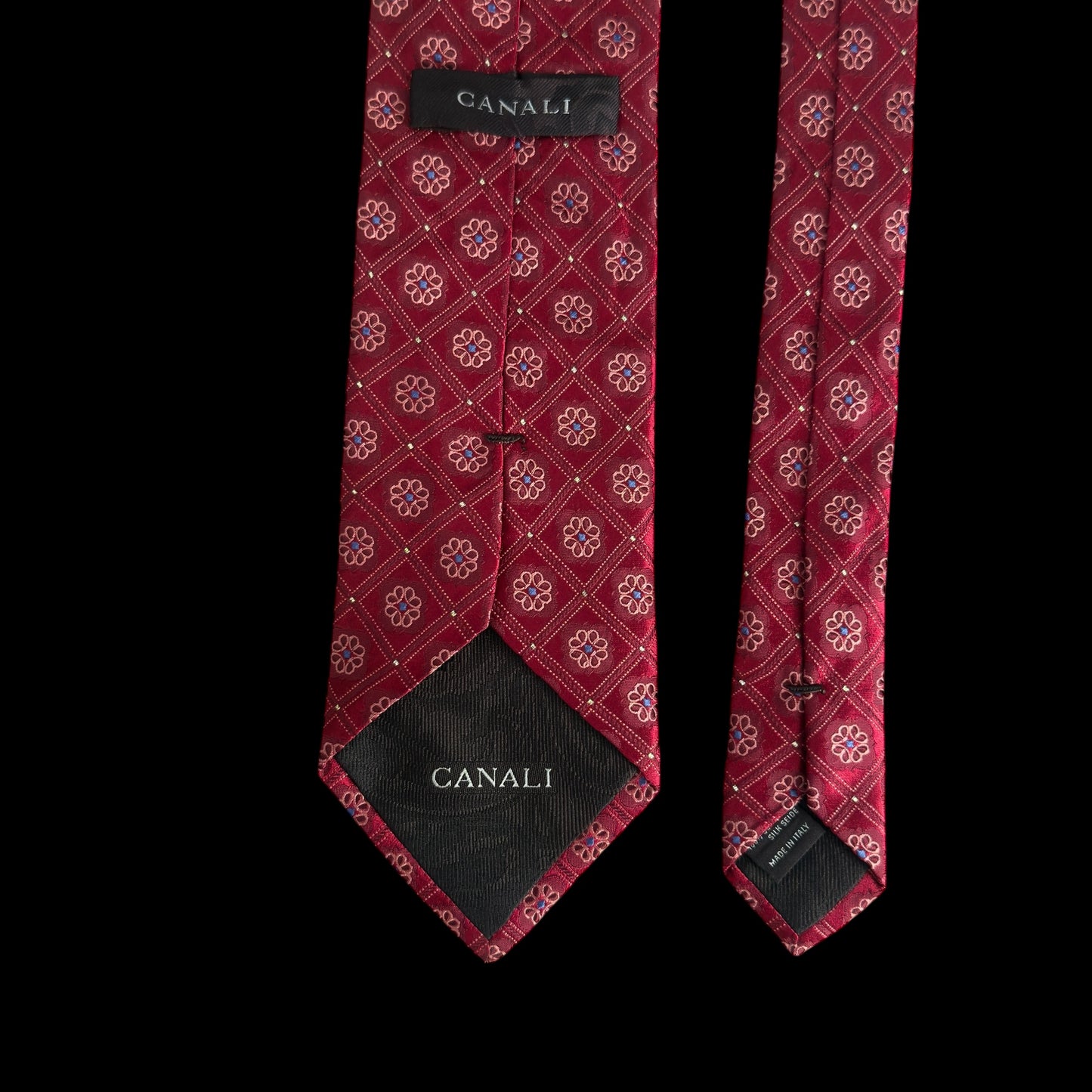 Vintage Magenta Floral Silk Tie Jacquard By CANALI  (9.3 cm by 151.5 cm)
