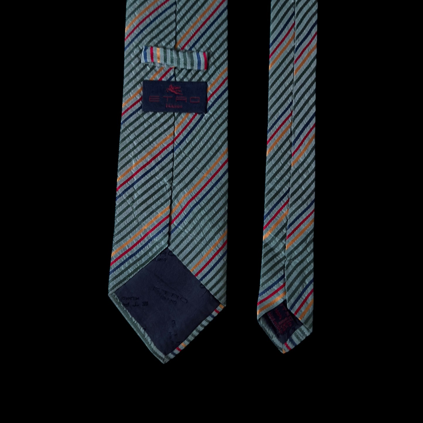 ETRO Vintage Green Stripes Silk Tie (9.2 cm by 150 cm)
