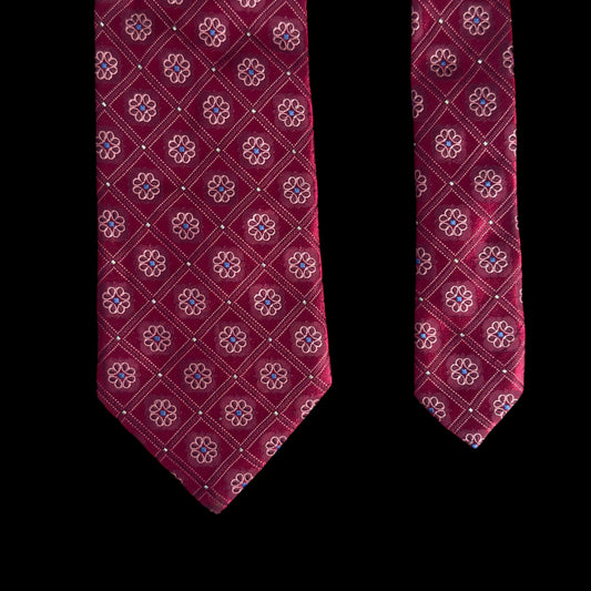 Vintage Magenta Floral Silk Tie Jacquard By CANALI  (9.3 cm by 151.5 cm)