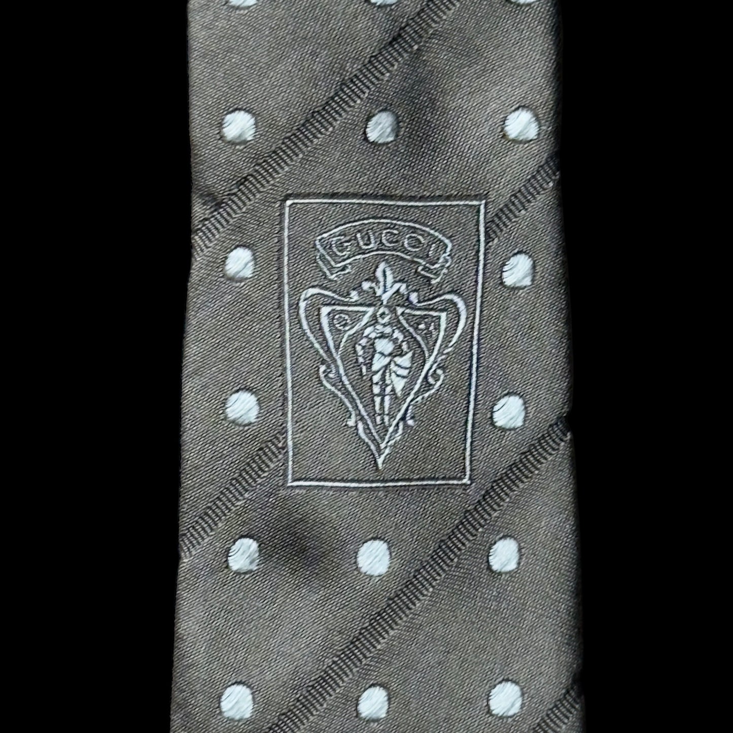 GUCCI Vintage Khaki Polka Dots Silk Tie (9.6 cm by 149 cm)  Normal Front