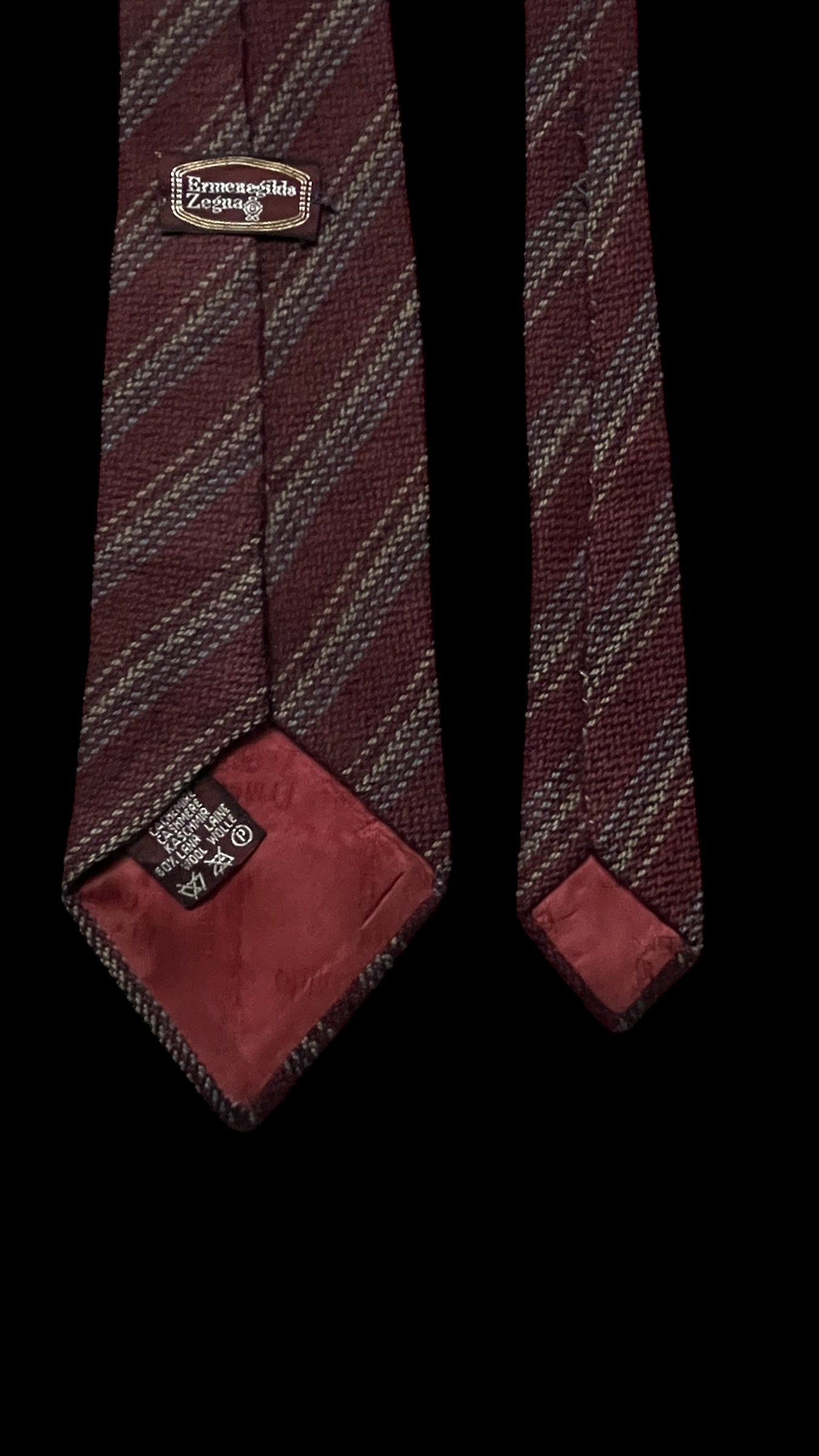 ERMENEGILDO ZEGNA Vintage Burgundy Stripes Cashmere-Wool Blended Tie (8.4 cm by 149 cm)&nbsp;