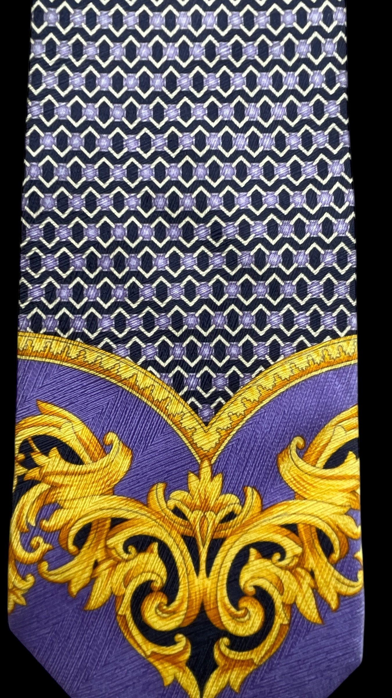 Vintage Navy Blue/Purple Baroque Silk Jacquard Tie by GIANNI VERSACE (9.7 cm by 145 cm)