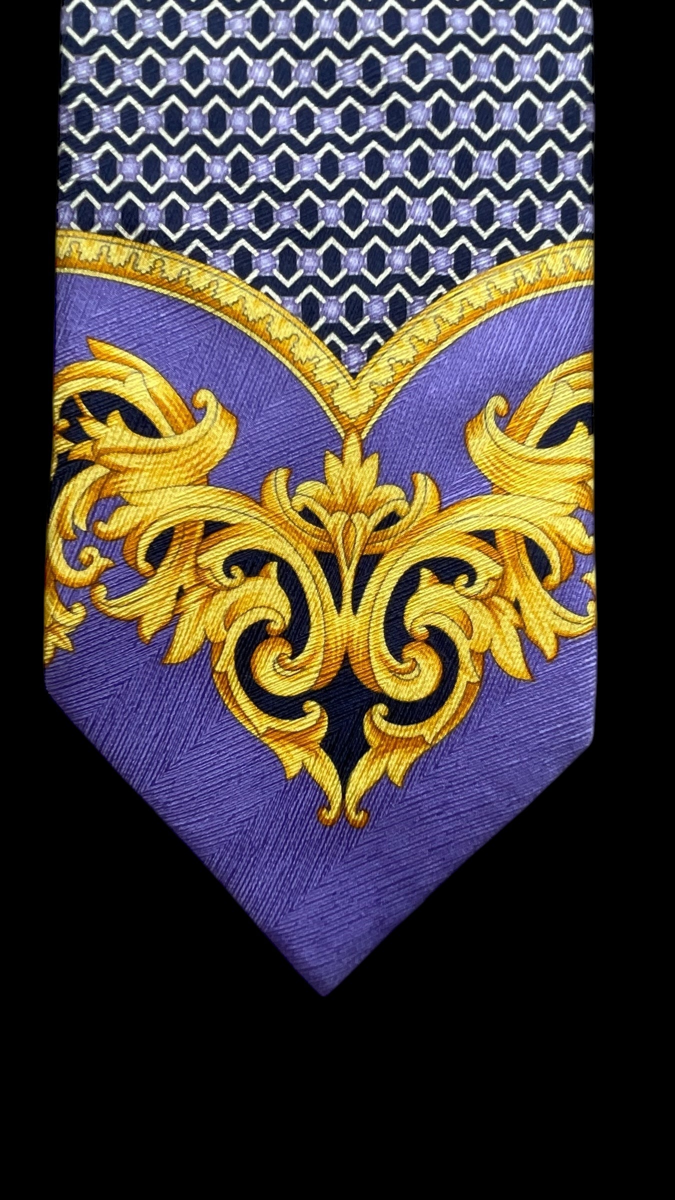 Vintage Navy Blue/Purple Baroque Silk Jacquard Tie by GIANNI VERSACE (9.7 cm by 145 cm)