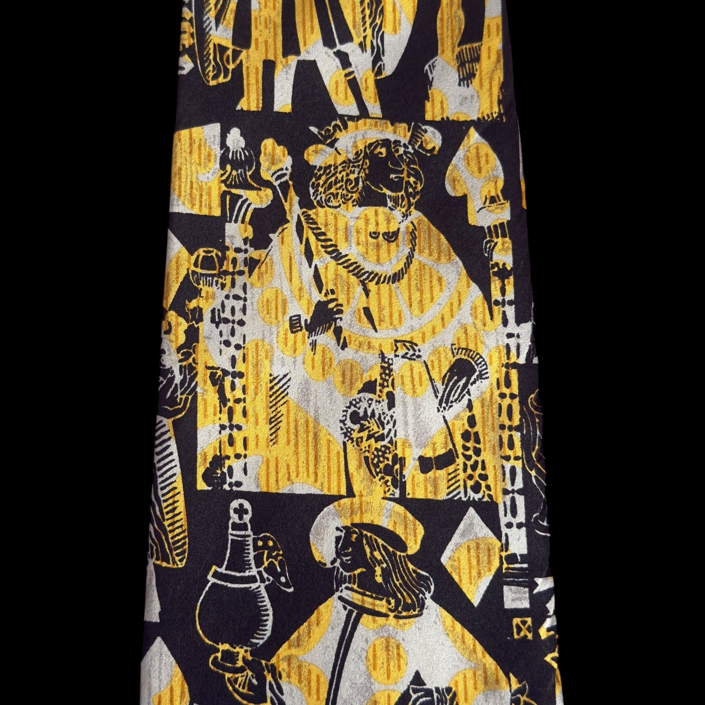 Vintage Black Novelty Crepe Silk Jacquard Tie By (Claude) MONTANA (9.3 cm by 149 cm)