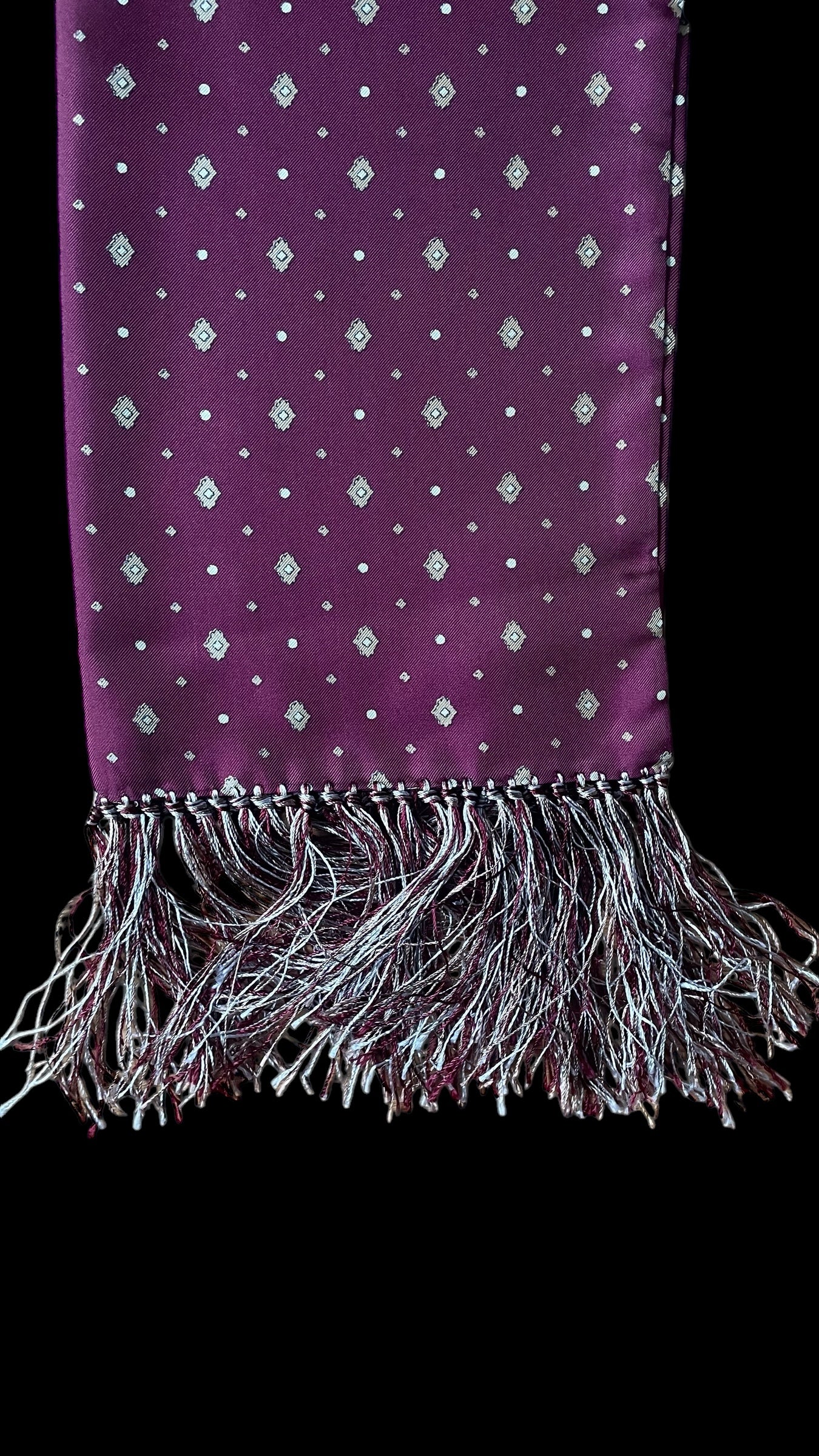 Vintage Burgundy Dotted Silk Ascot Scarf by ALTEA (16 cm by 179 cm) Longer Length.