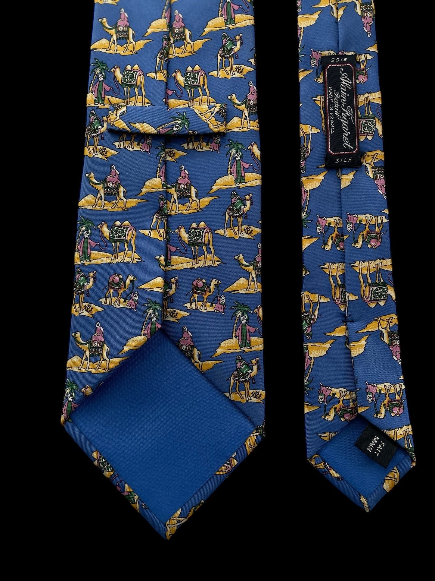 ALAIN FIGARET Vintage Blue Camels Silk Tie (9.2 cm by 148 cm) Normal Front Size.