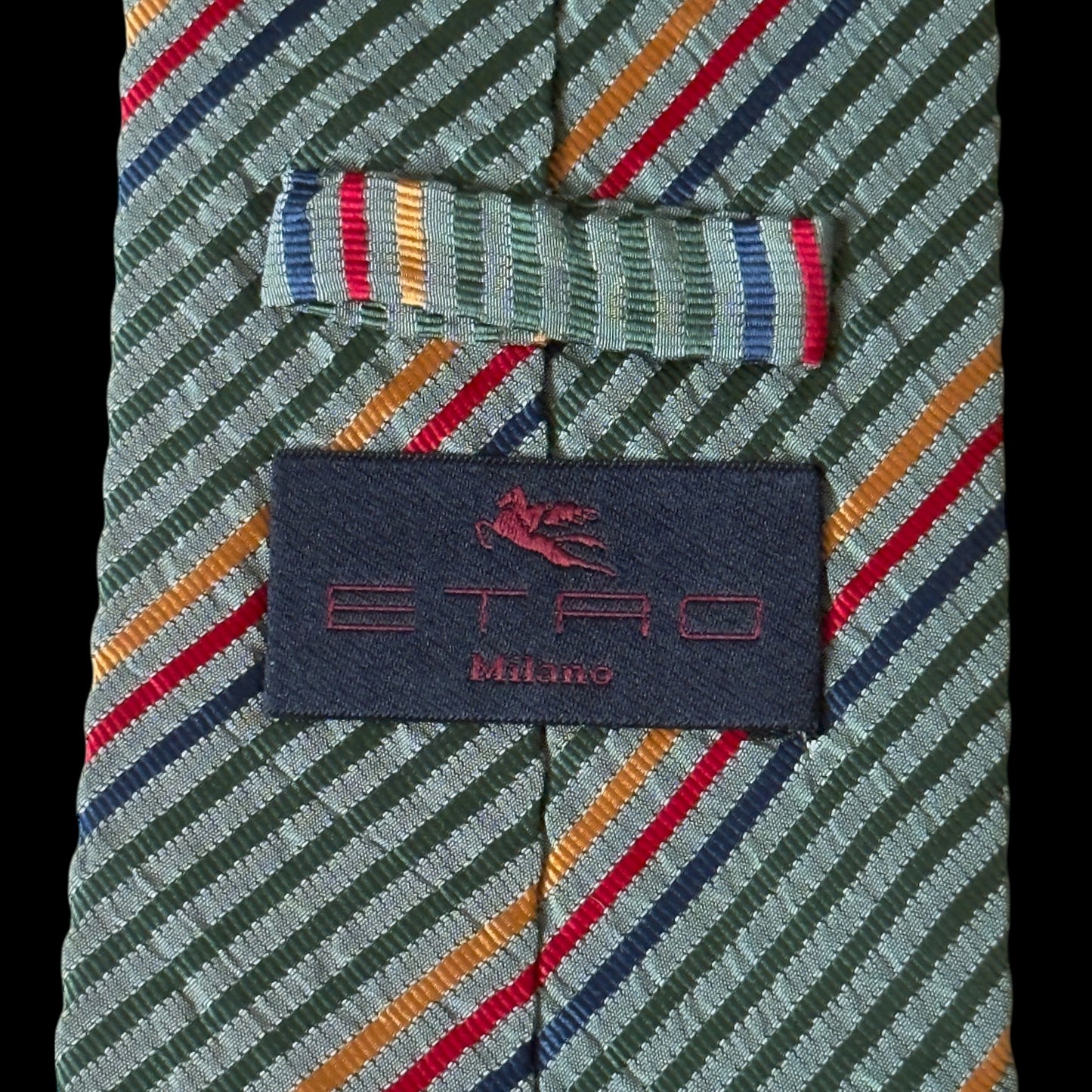ETRO Vintage Green Stripes Silk Tie (9.2 cm by 150 cm)